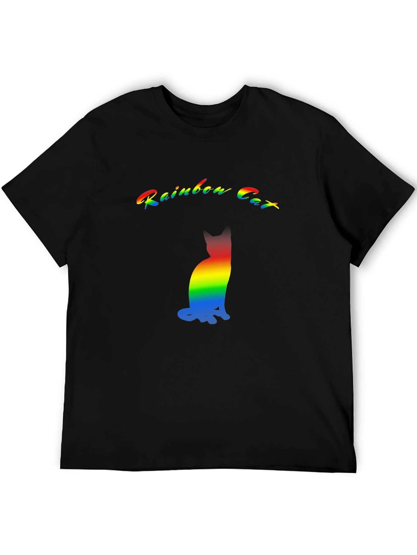 Black Rainbow Cat Graphic T-Shirt - Black Cotton Blend view 5