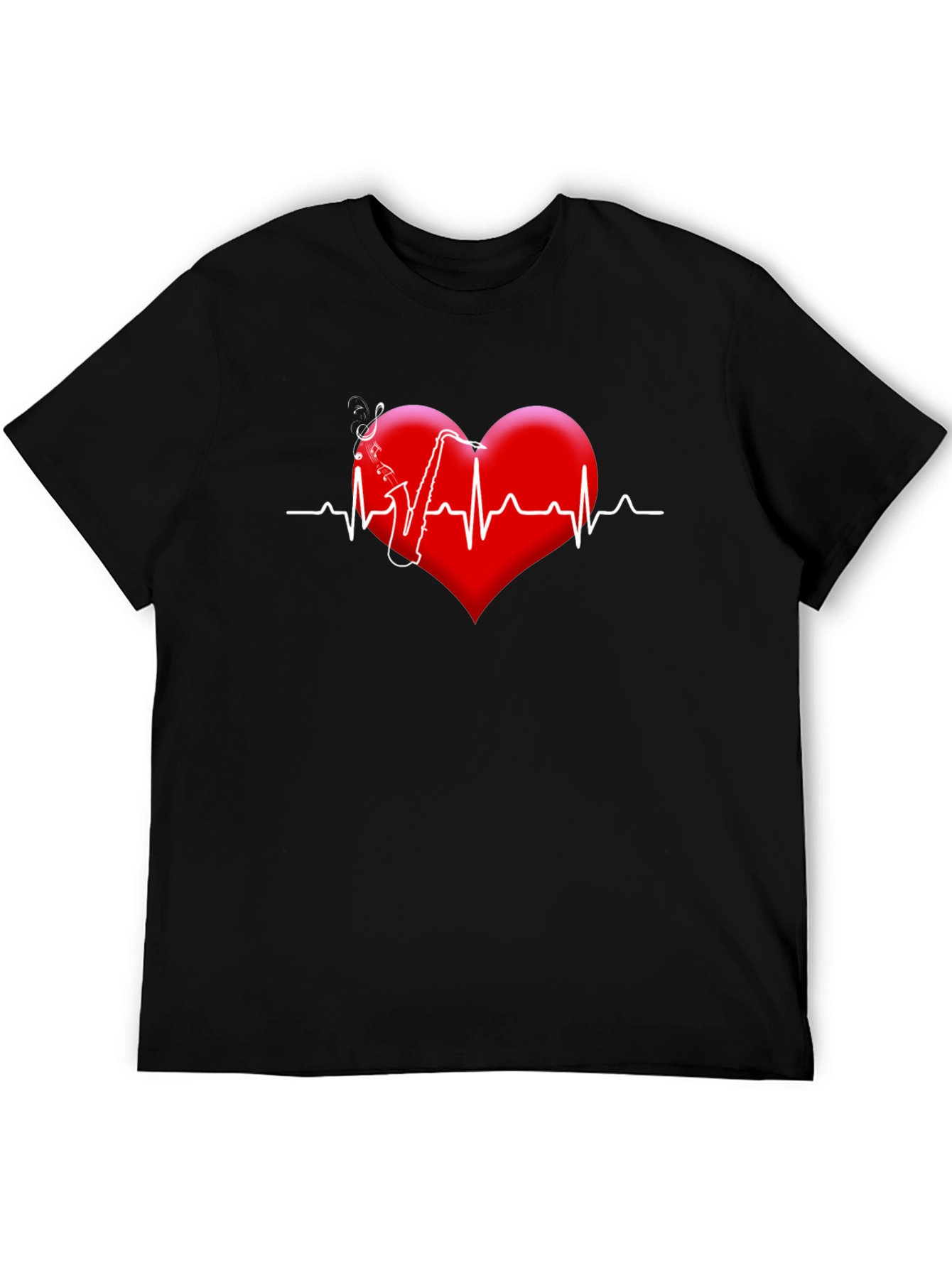 Black Saxophone Heartbeat Graphic Tee view 5