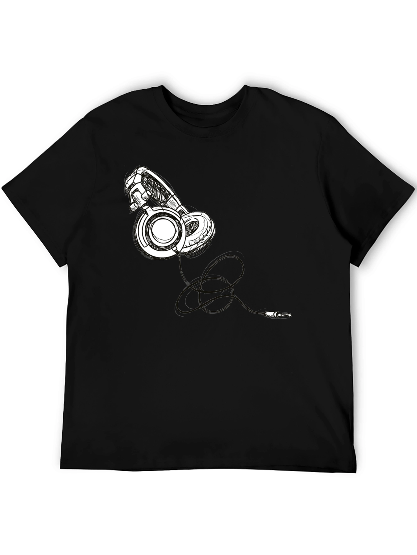 Black Headphone Graphic Tee - Stylish Black T-Shirt view 5