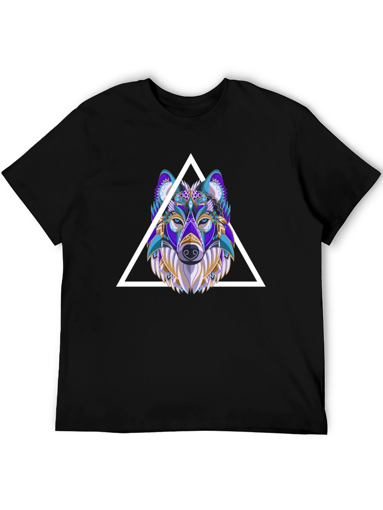 Black Wolf Graphic Tee - Geometric Style Black T-Shirt view 5