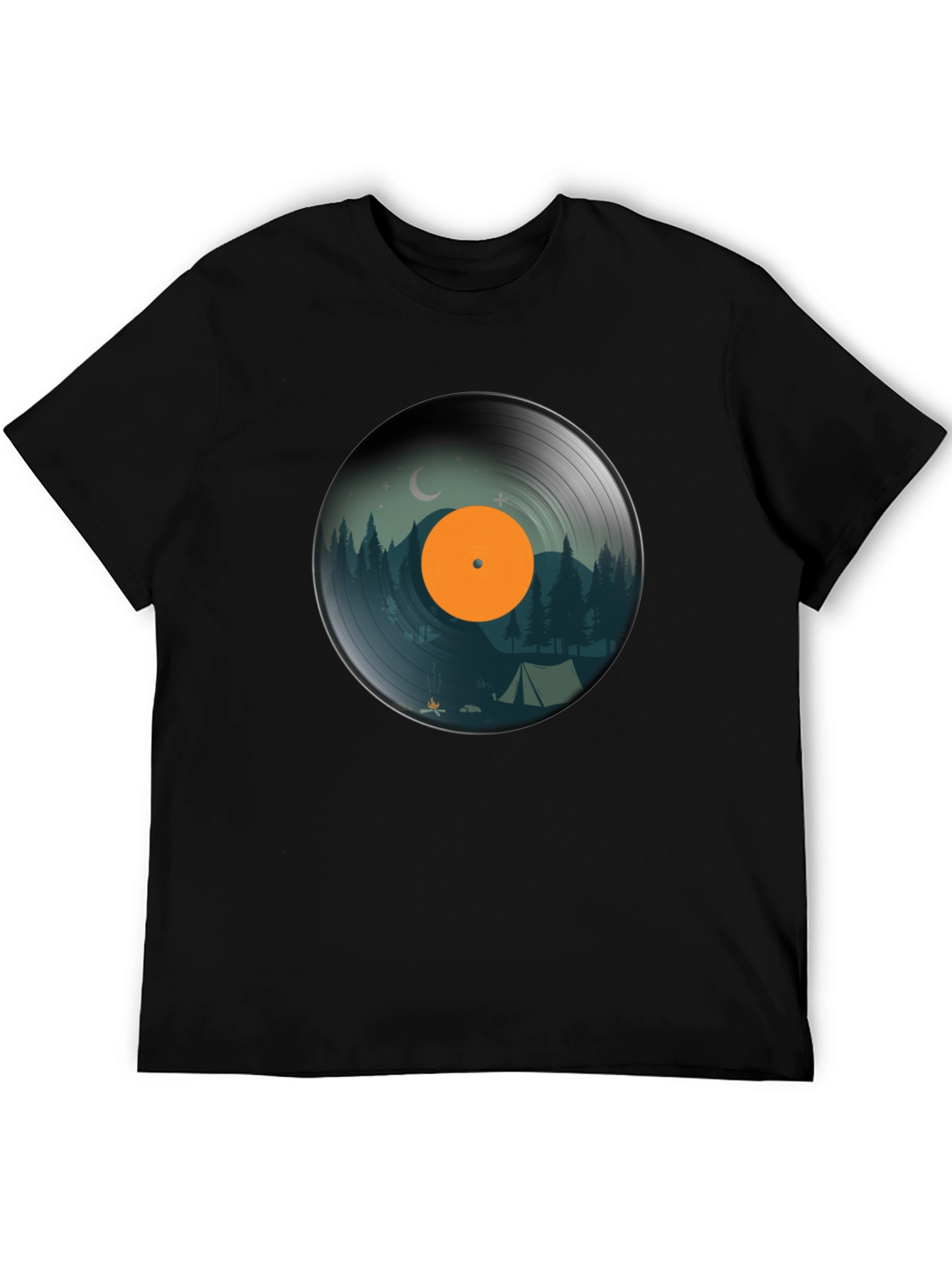 Black Camping Vinyl Record Graphic Tee - Nature Lover Shirt view 5