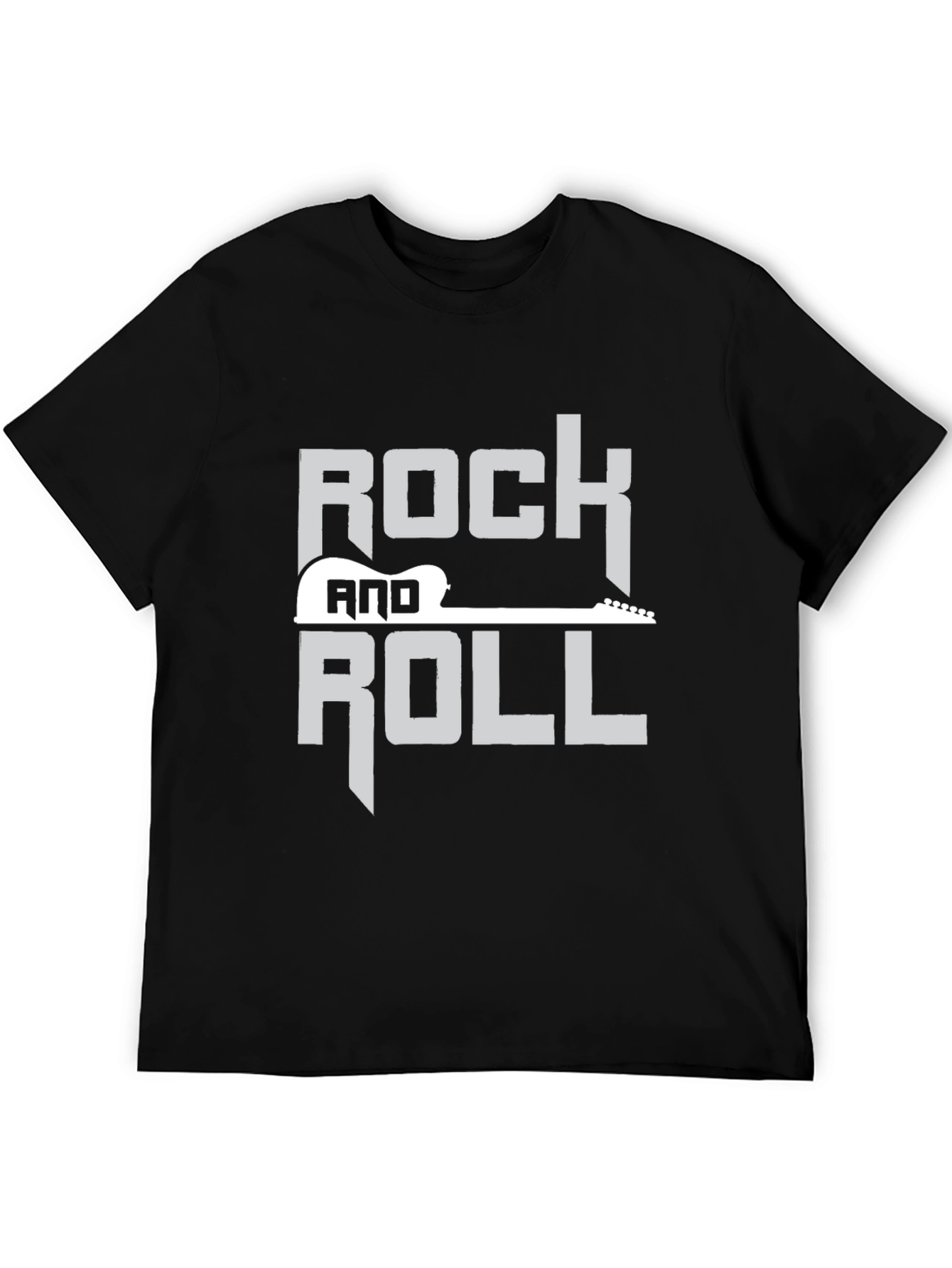 Black Rock and Roll Guitar Graphic Black T-Shirt view 5