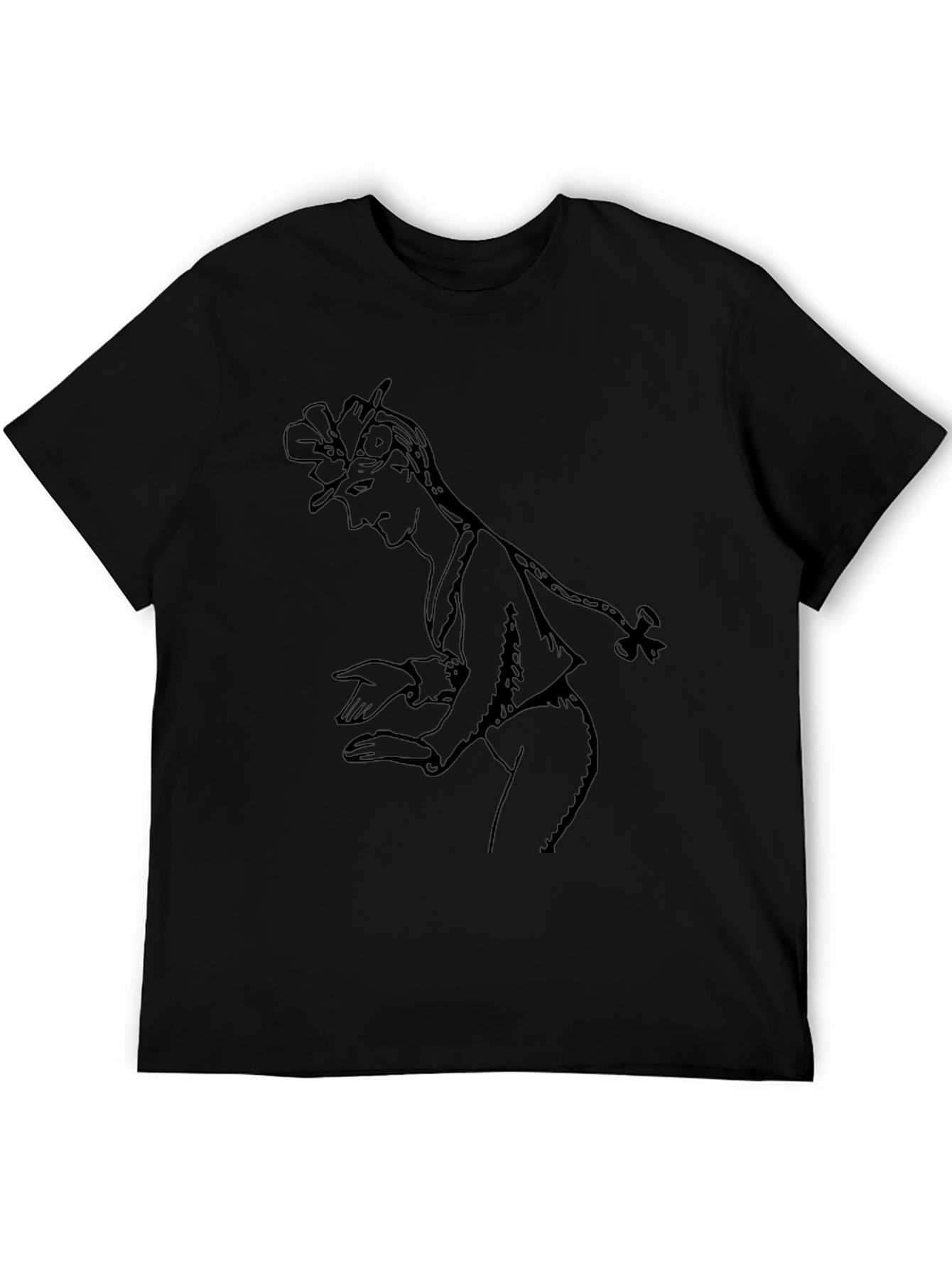 Black Elegant Black T-Shirt with Sketch Graphic view 5