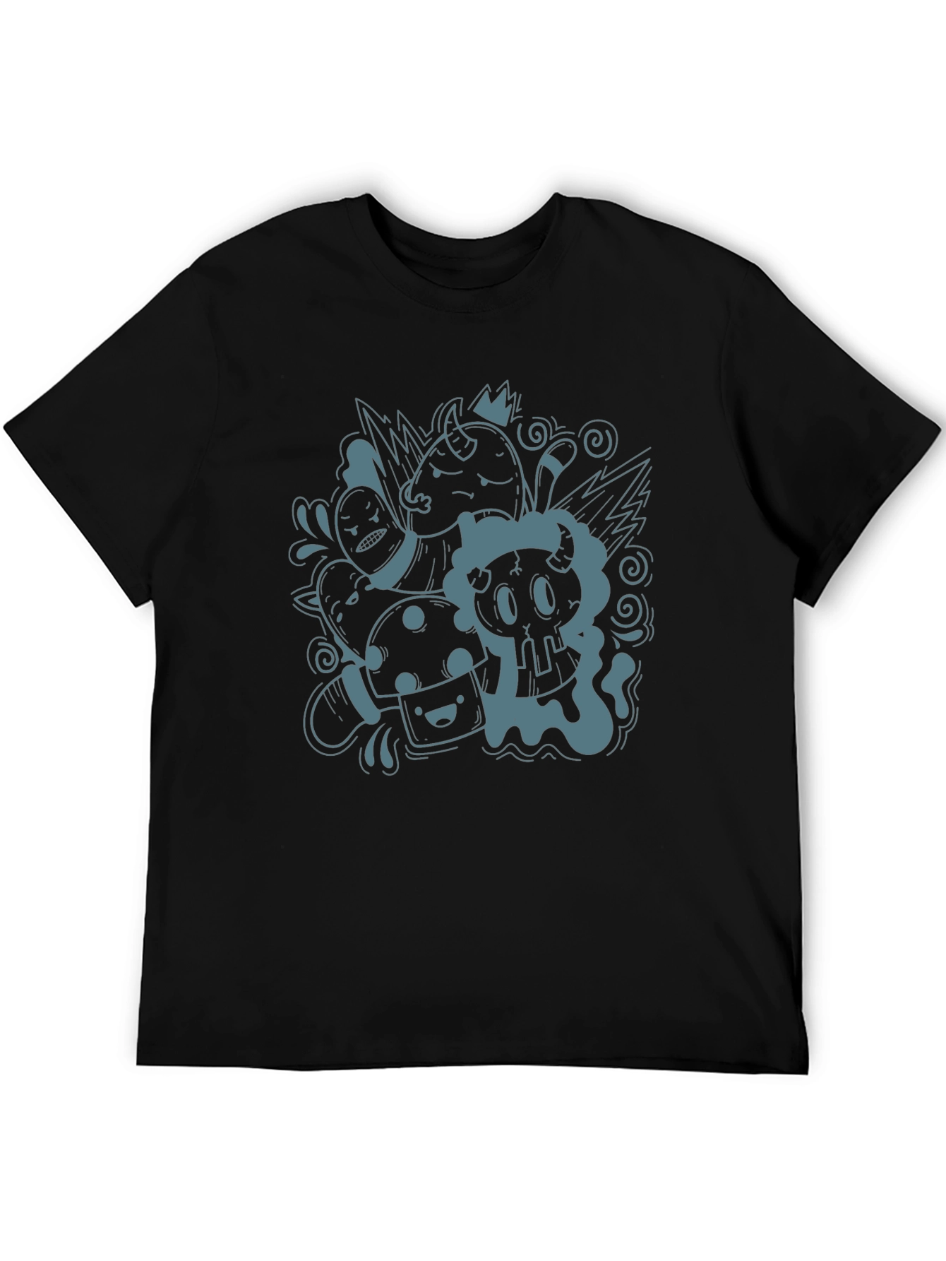 Black Funky Doodle Graphic Black T-Shirt - Unisex Casual Tee view 5