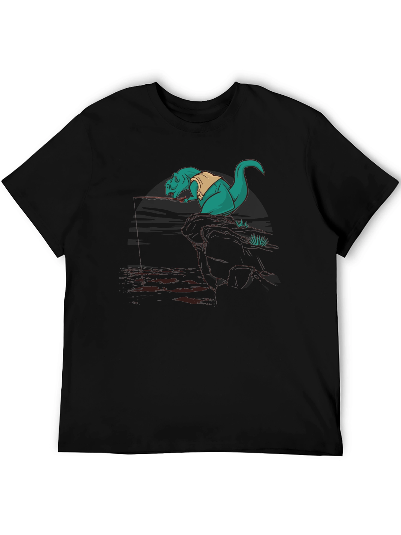 Black Dino Fishing Tee - Black Cotton T-Shirt view 5