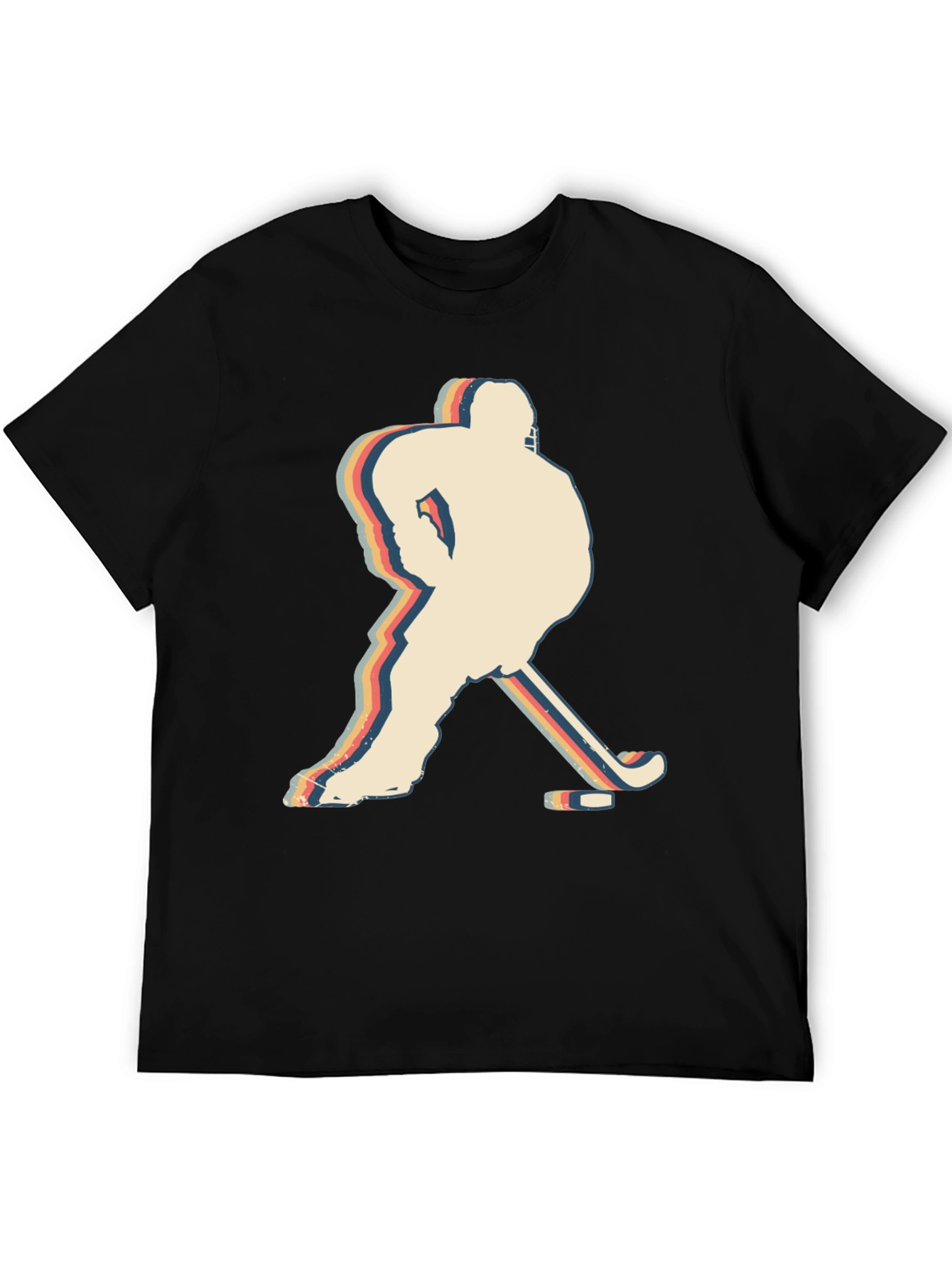 Black Retro Hockey Player Silhouette Graphic T-Shirt view 5
