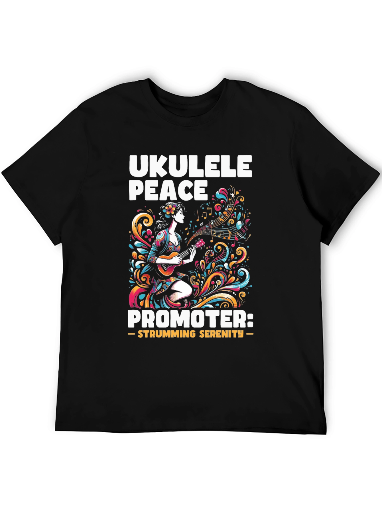 Black Ukulele Peace Promoter Black T-Shirt view 5