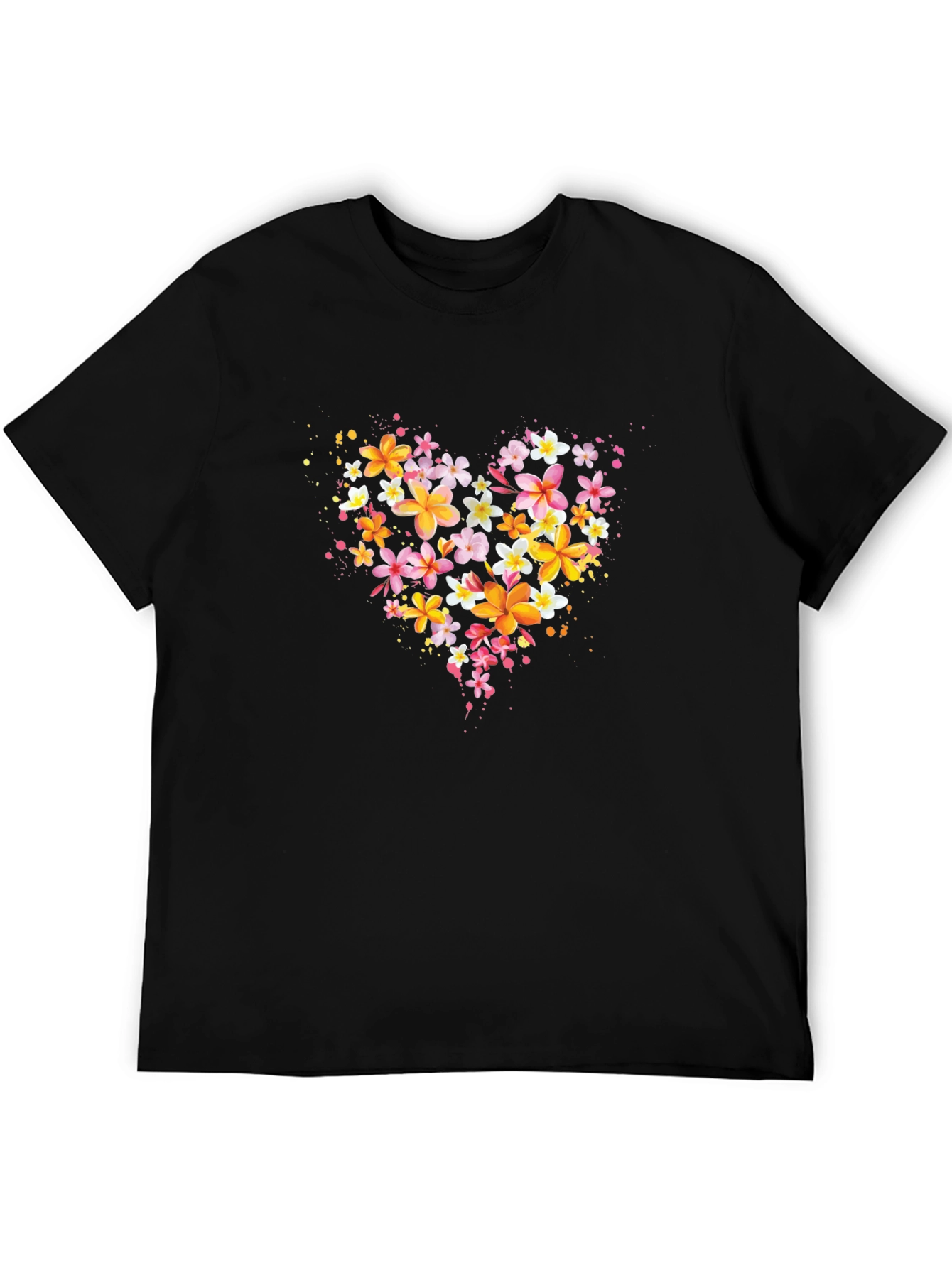 Black Floral Heart T-Shirt - Black Crew Neck view 5