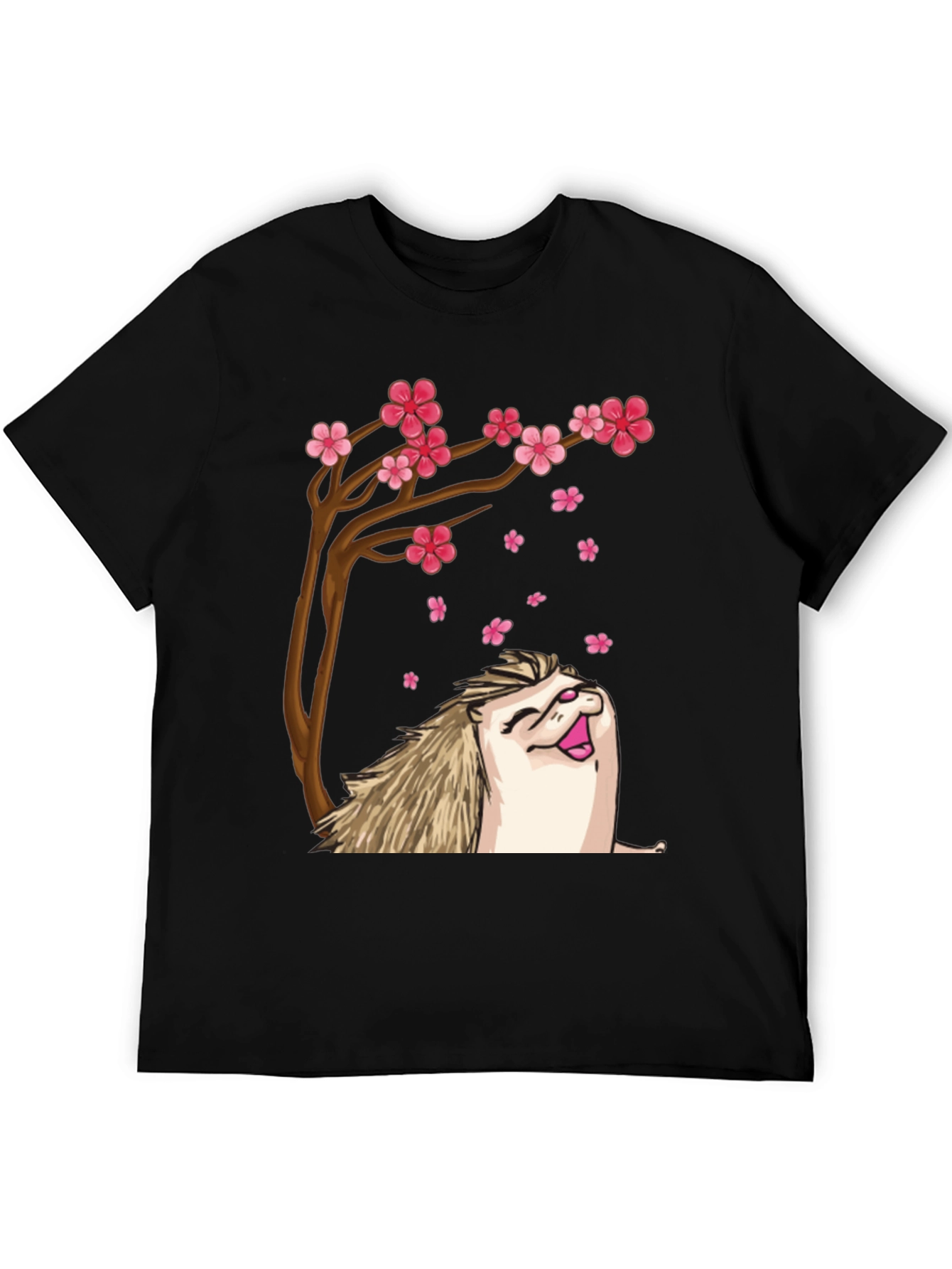 Black Hedgehog Sakura Tree Black T-Shirt view 5