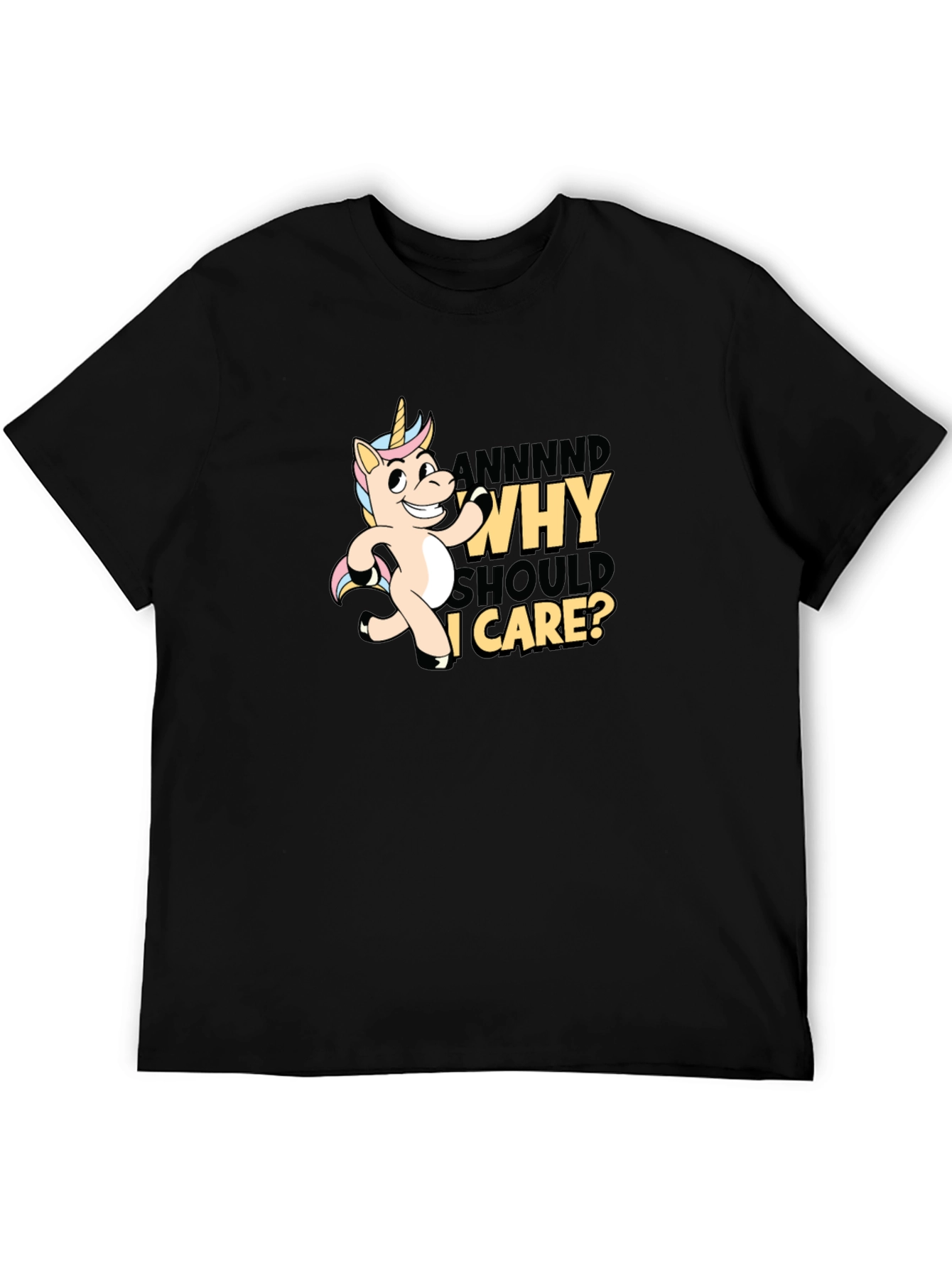 Black Funny Unicorn Why Should I Care T-Shirt view 5