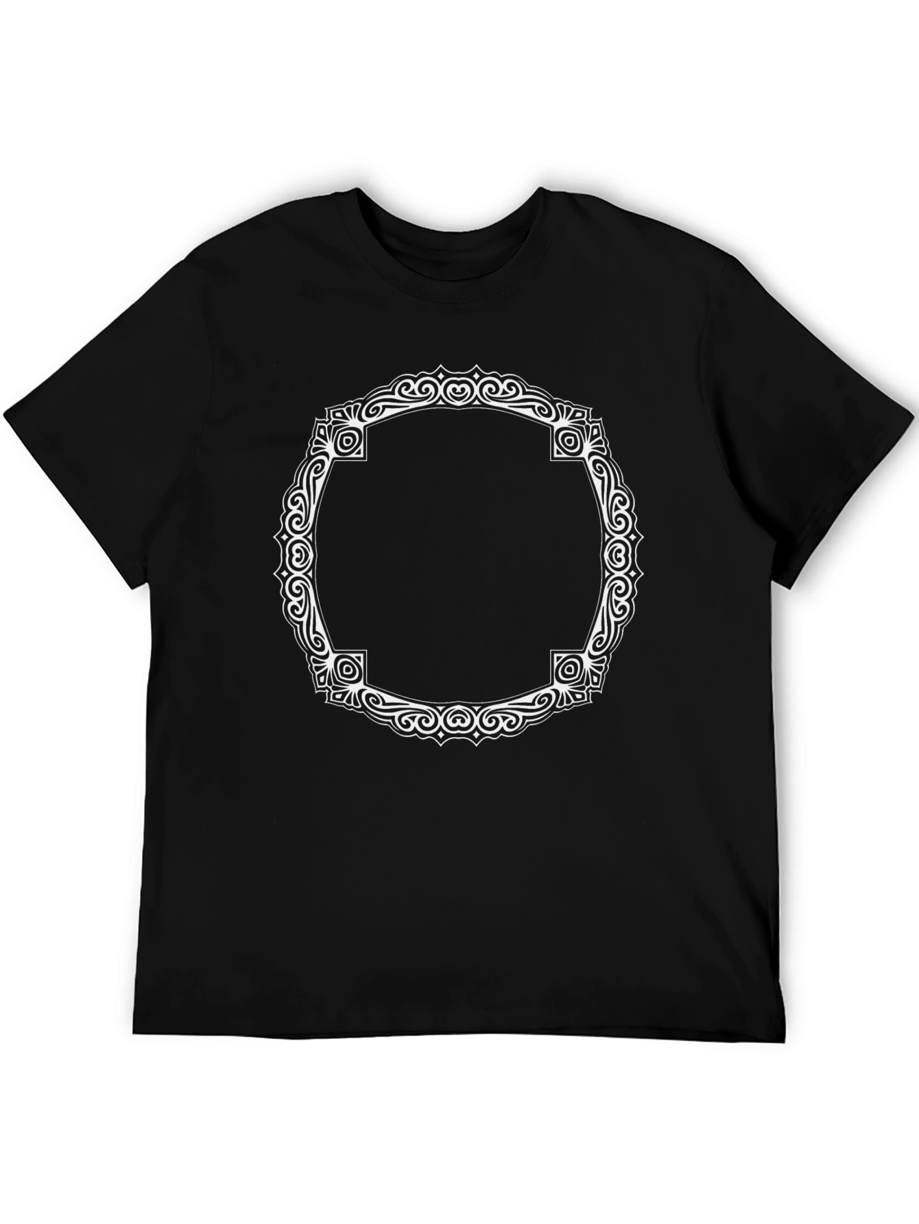 Black T-Shirt with Ornate White Frame Design - 5