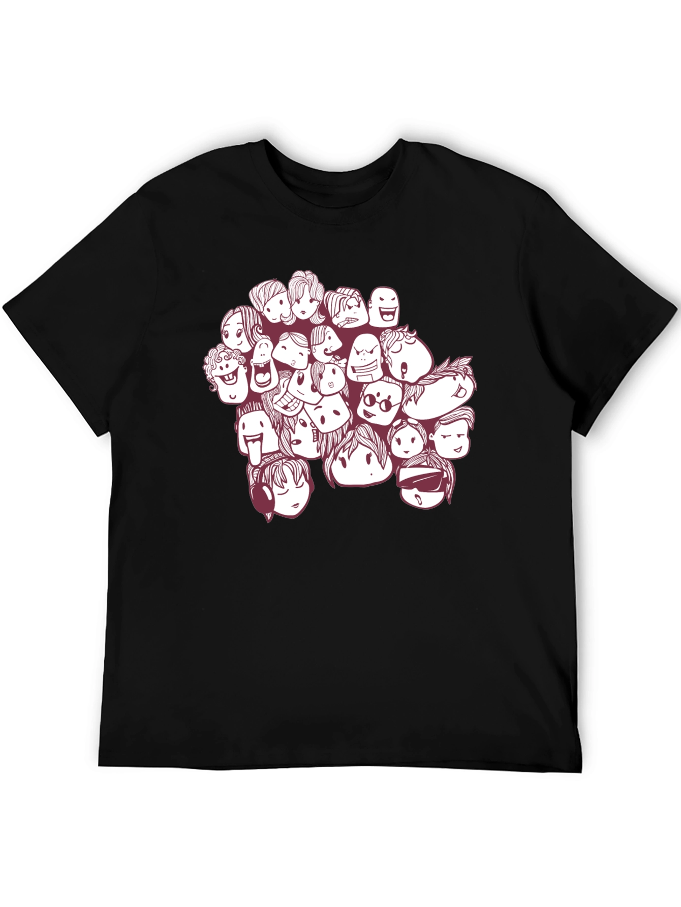 Black Cartoon Faces Graphic Print Black T-Shirt view 5