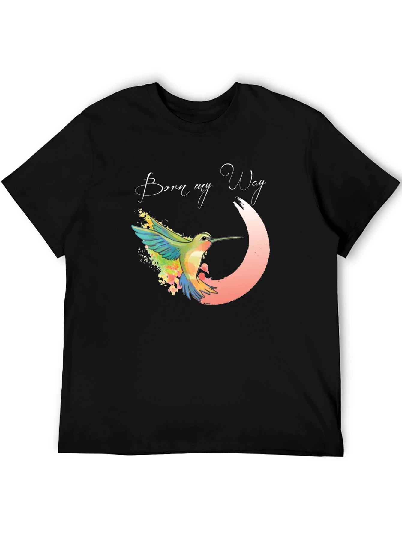 Black Born My Way T-Shirt - Watercolor Hummingbird Tee view 5
