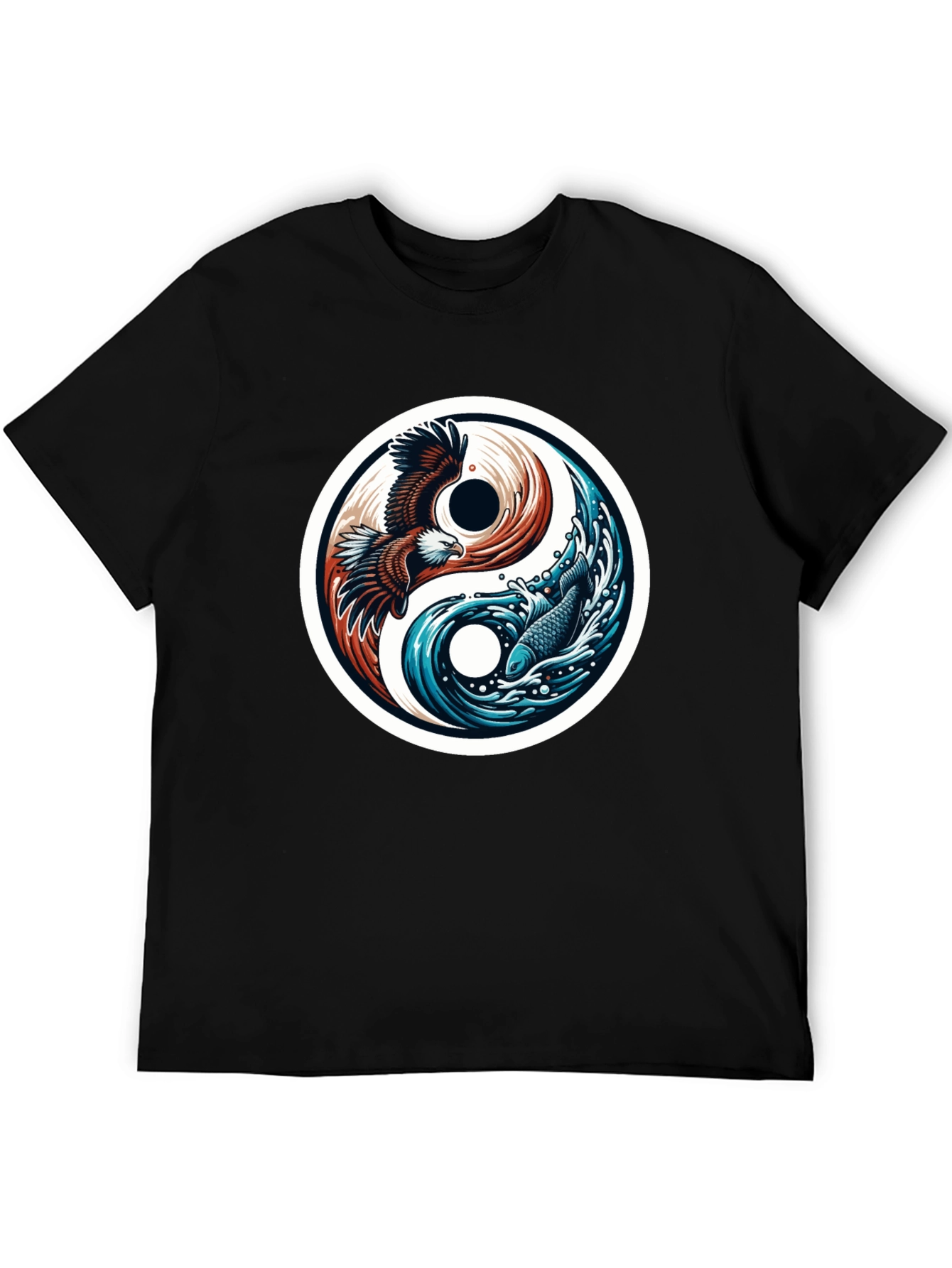 Black Yin Yang Eagle Fish Graphic Tee - Harmony & Style view 5