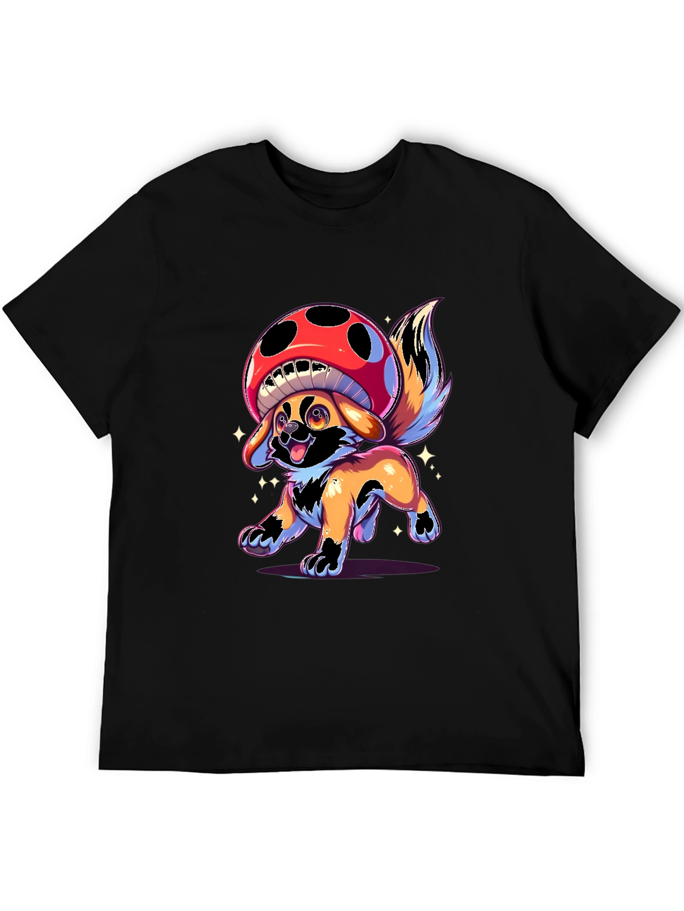 Black Mushroom Dog Graphic T-Shirt - Fun Cartoon Design view 5