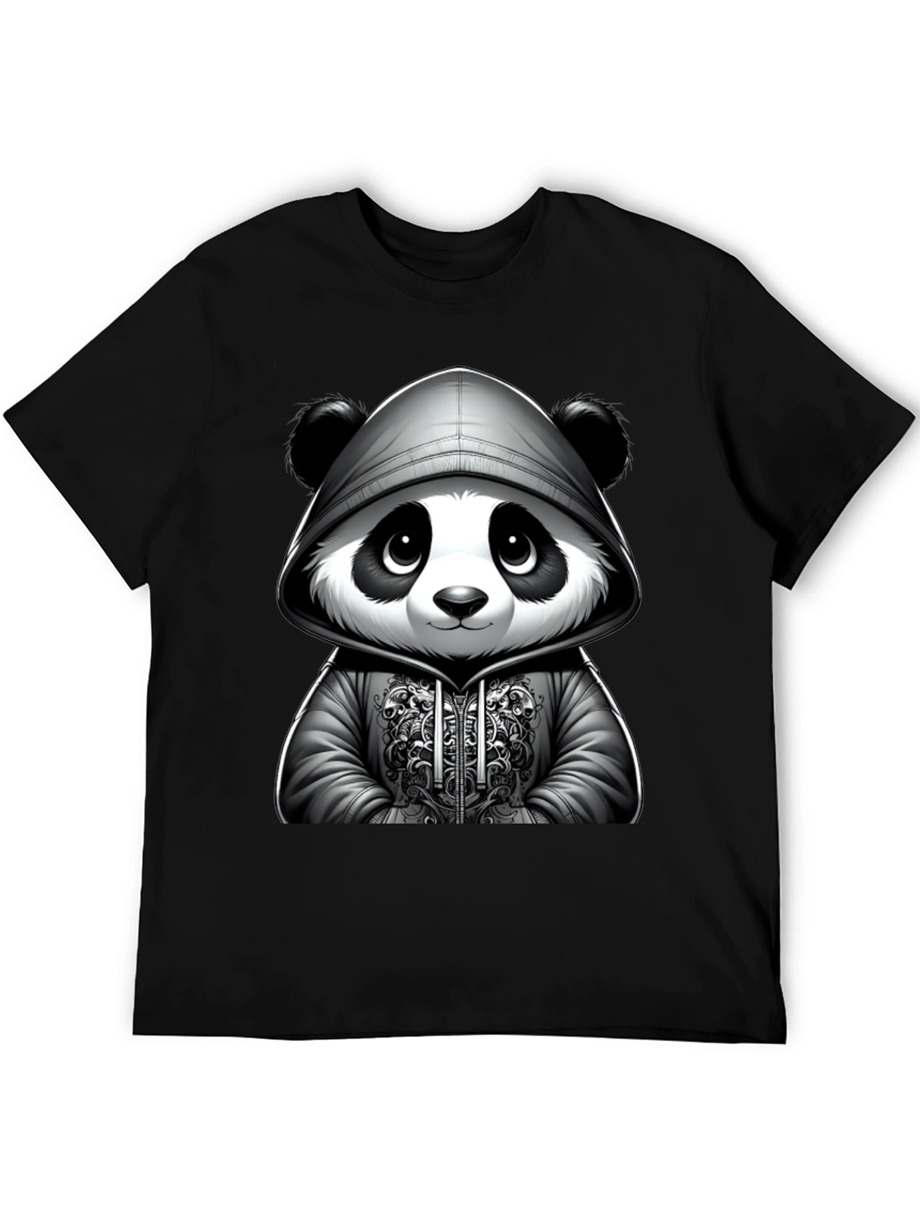 Black Cool Panda Hoodie T-Shirt view 5