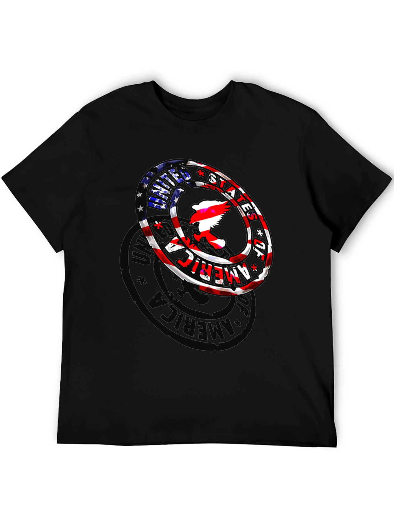 Black USA Eagle Graphic Print Men's Black T-Shirt view 5