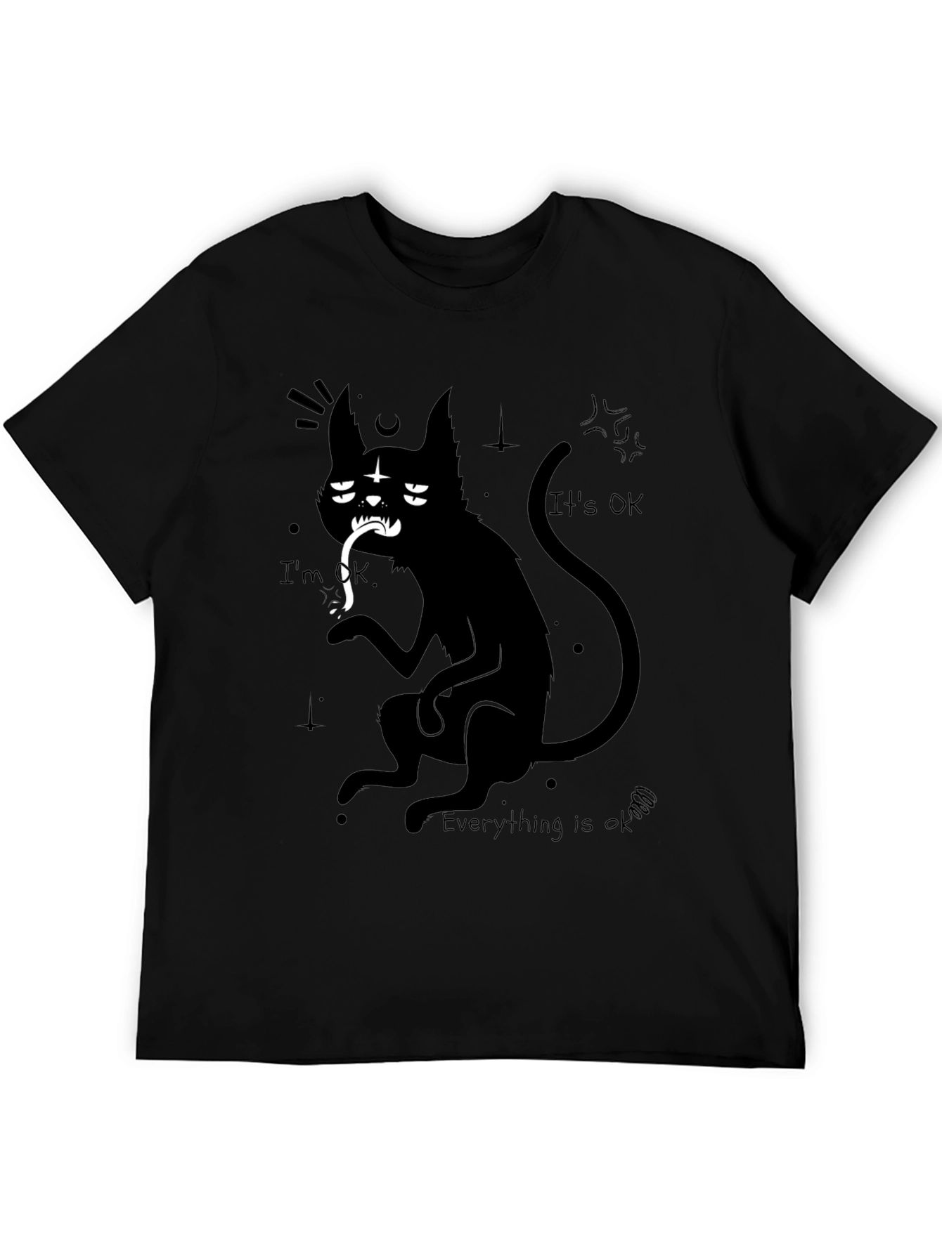 Black Gothic Cat Graphic Tee - I'm OK, Everything is OK view 5