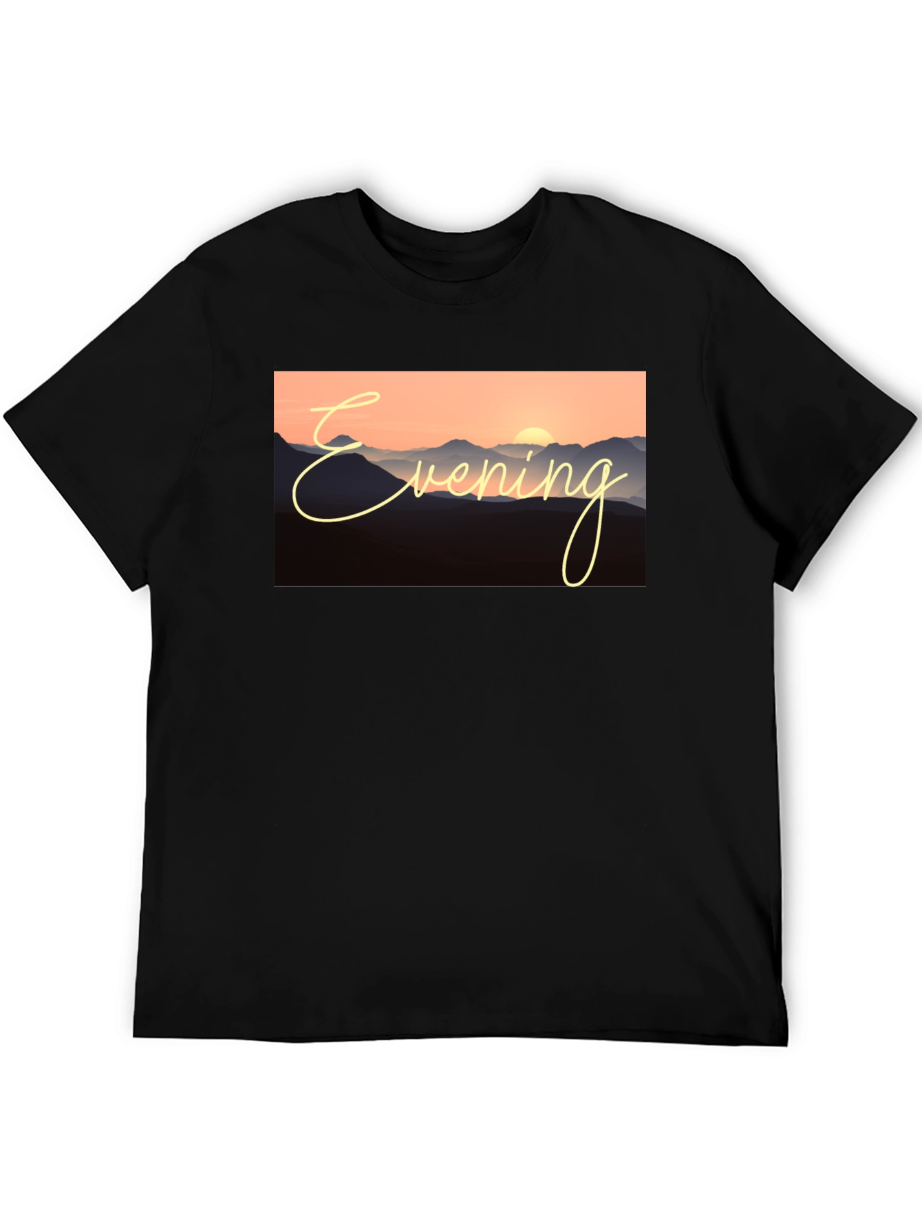 Black Evening Mountain Sunset Black T-Shirt view 5
