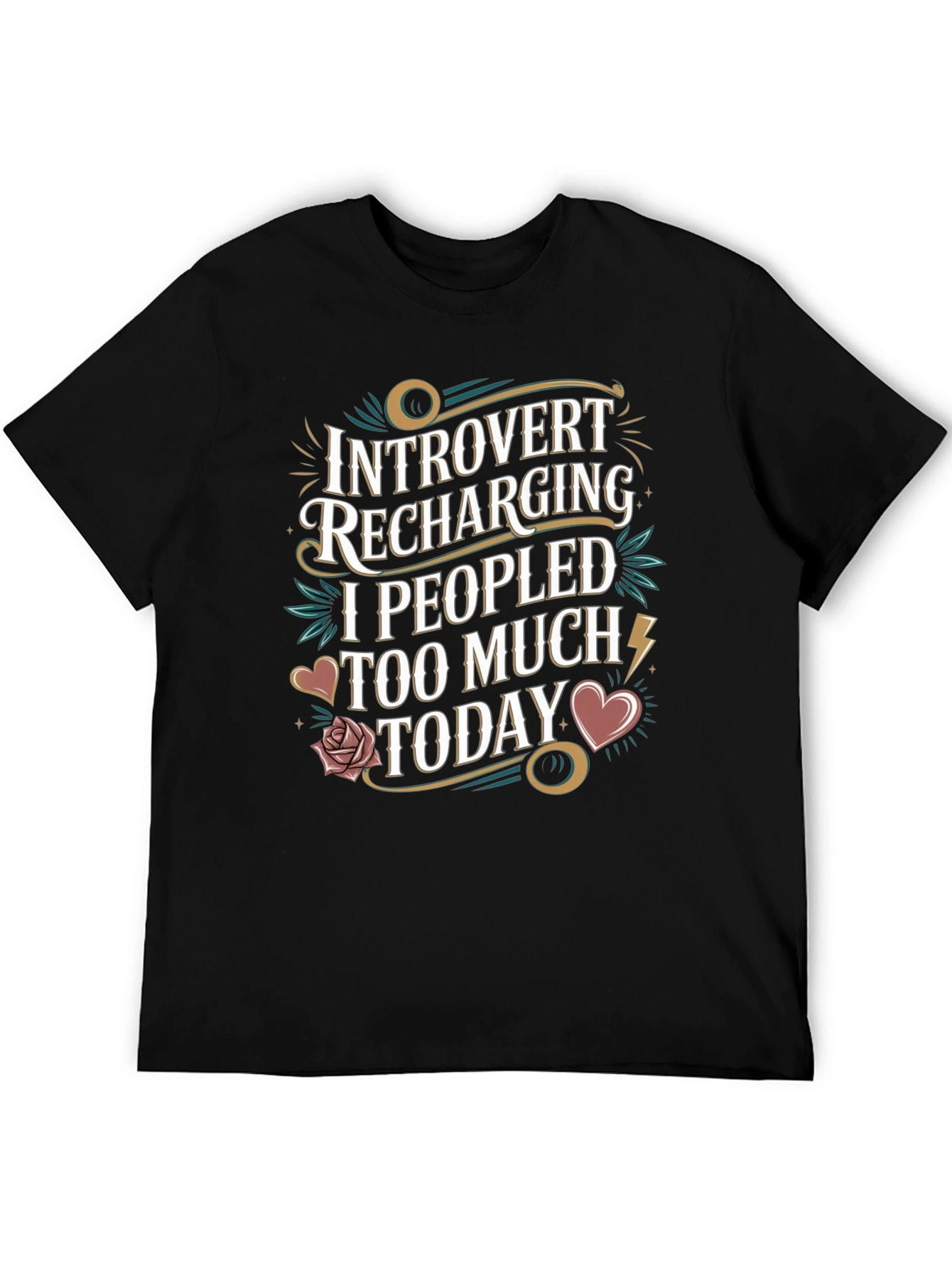 Black Introvert Recharging Graphic T-Shirt view 5