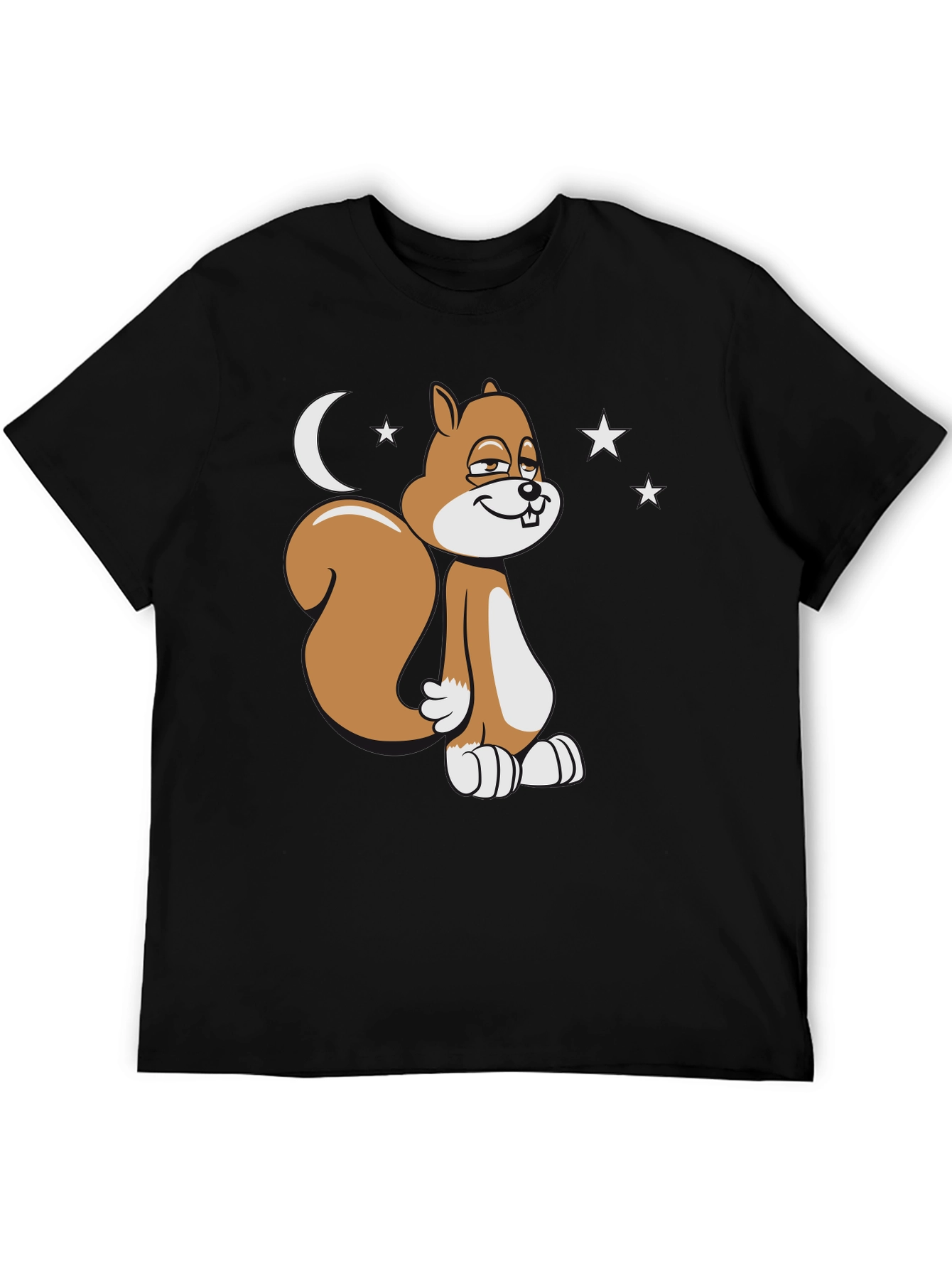 Black Funny Squirrel Moon Stars Graphic T-Shirt view 5