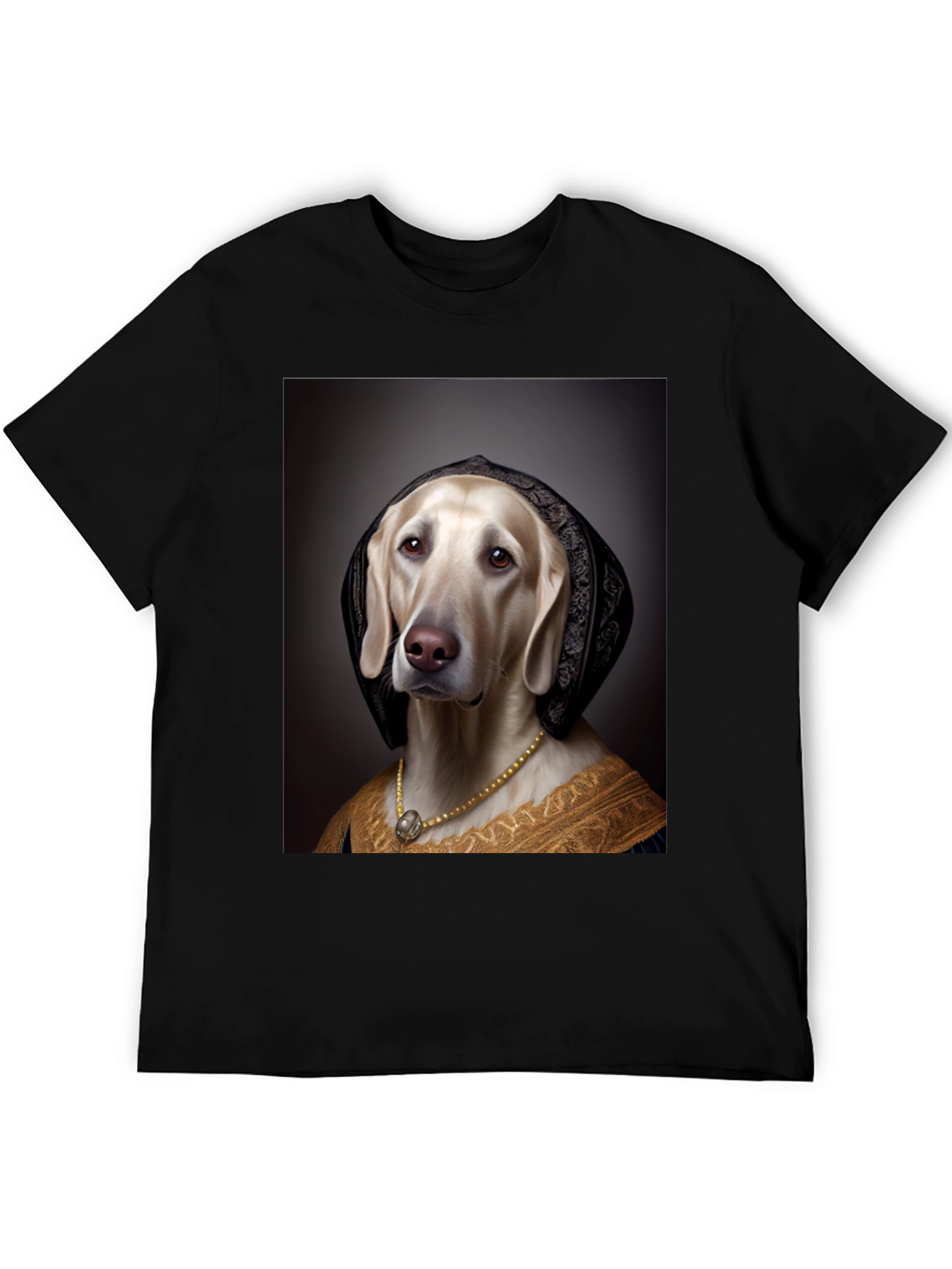 Black Renaissance Dog Portrait T-Shirt - Unique Art Tee view 5