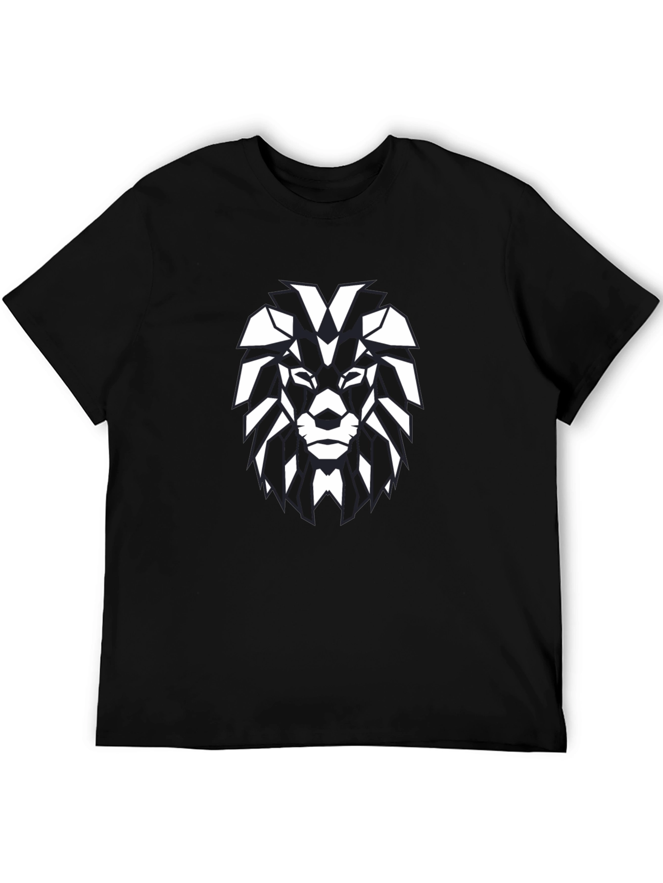 Black Geometric Lion Graphic Black T-Shirt view 5