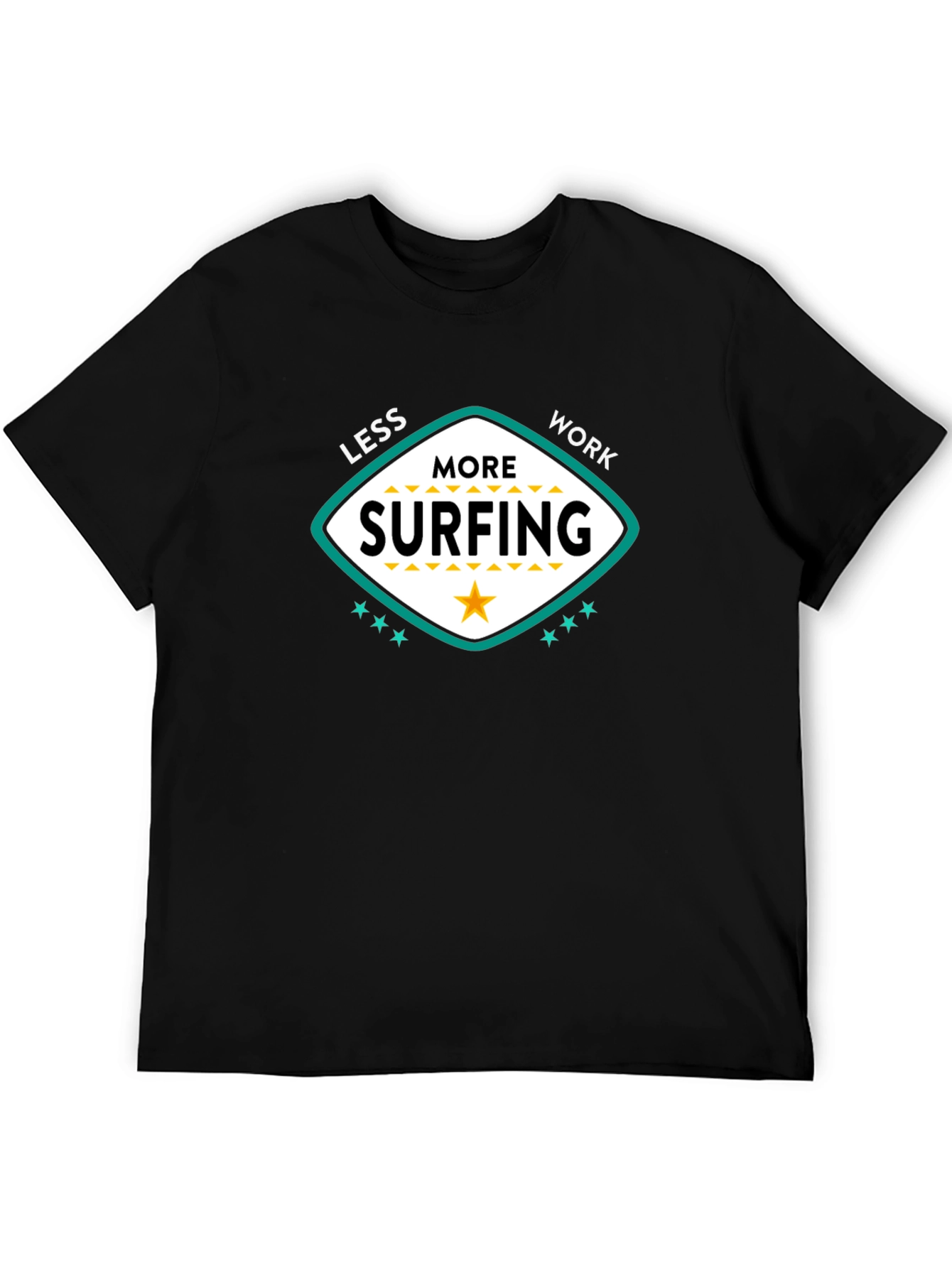 Black Less Work More Surfing Graphic Tee - Black view 5