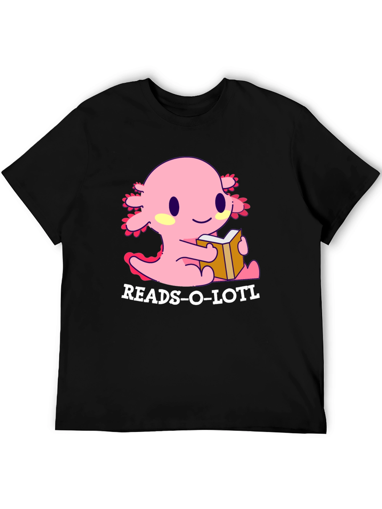 Black Reads-O-Lotl Axolotl Reading T-Shirt view 5