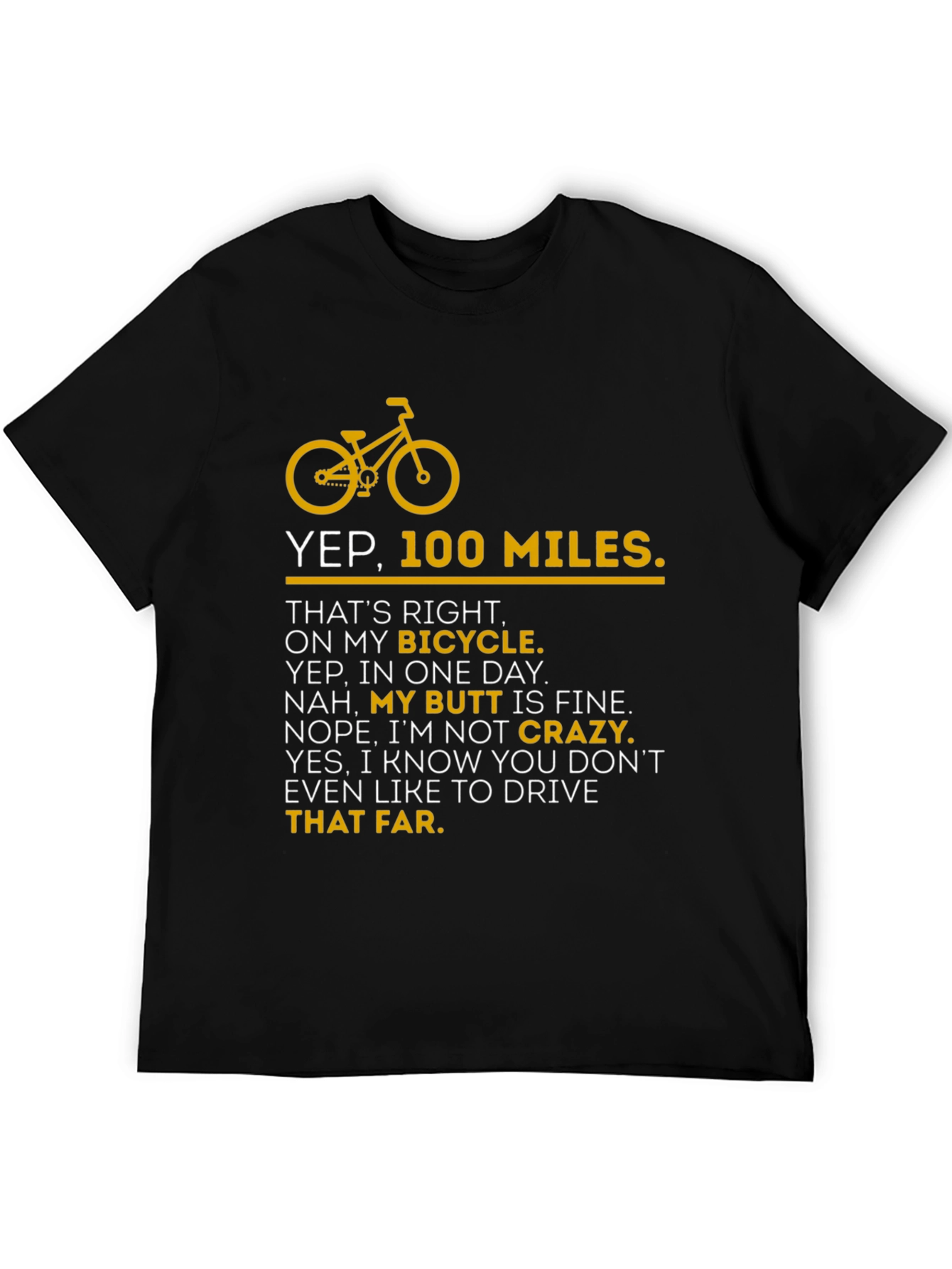 Black Yep 100 Miles Bicycle T-Shirt view 5