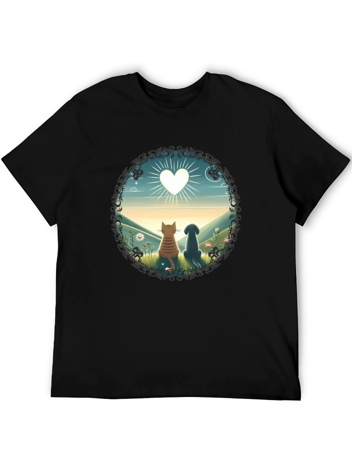 Black Cat & Dog Love T-Shirt view 5