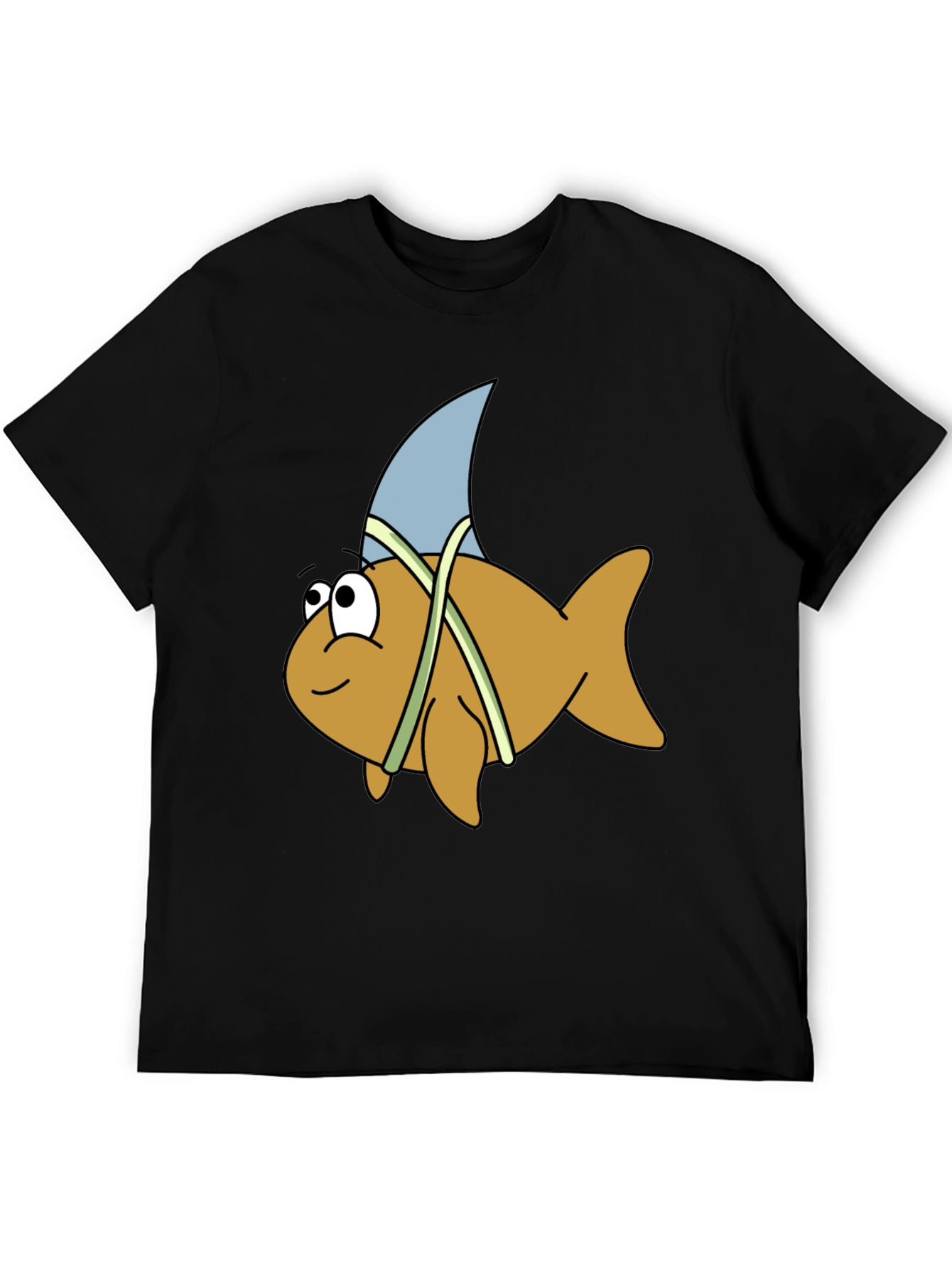 Cartoon Shark Fin Fish Black T-Shirt - 5