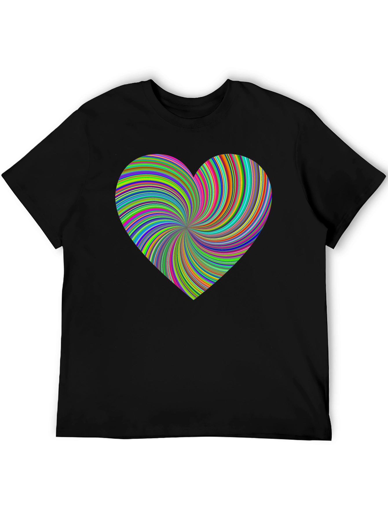 Black Vibrant Swirl Heart Black T-Shirt - Modern Artistic Tee view 5
