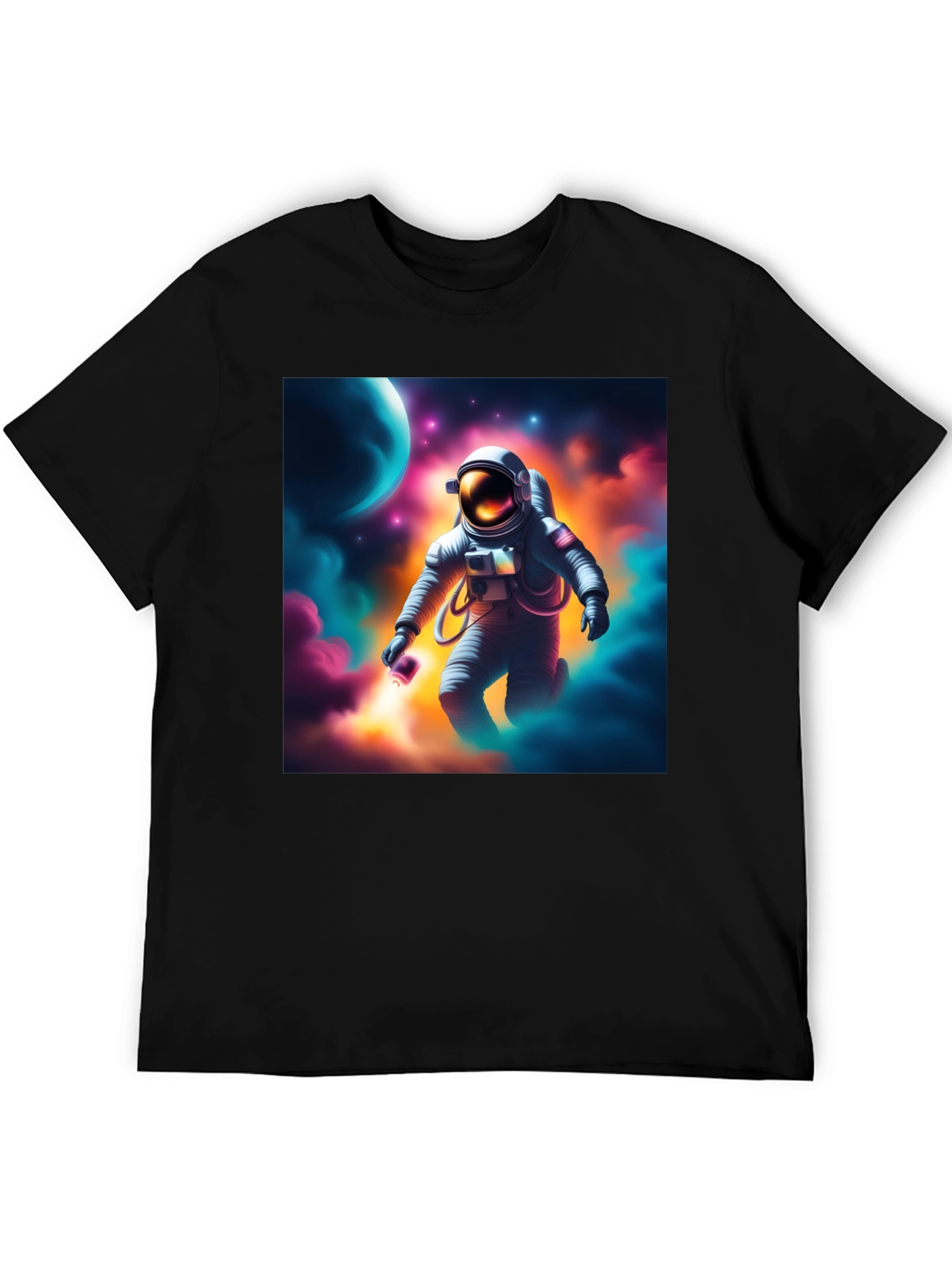Black Astronaut in Space Graphic T-Shirt view 5