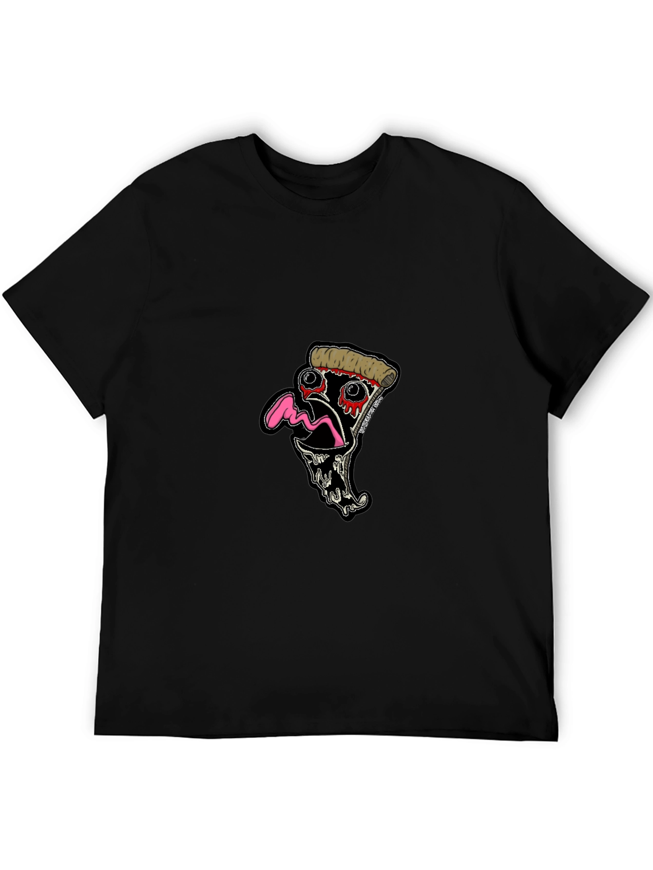 Black Pizza Slice Graphic Tee - Black Cotton T-Shirt view 5