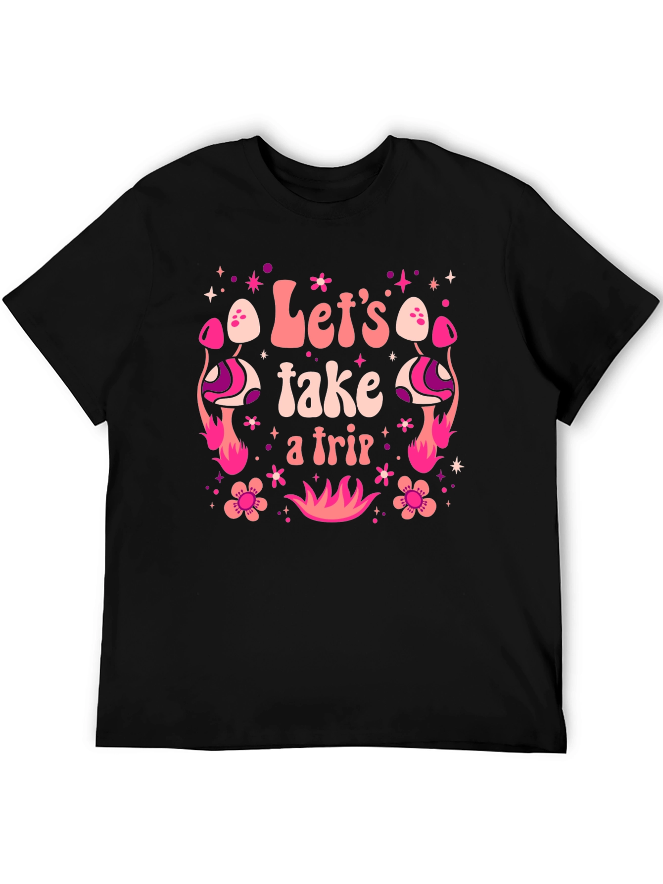Black Let's Take A Trip Graphic Tee - Retro Psychedelic Design view 5
