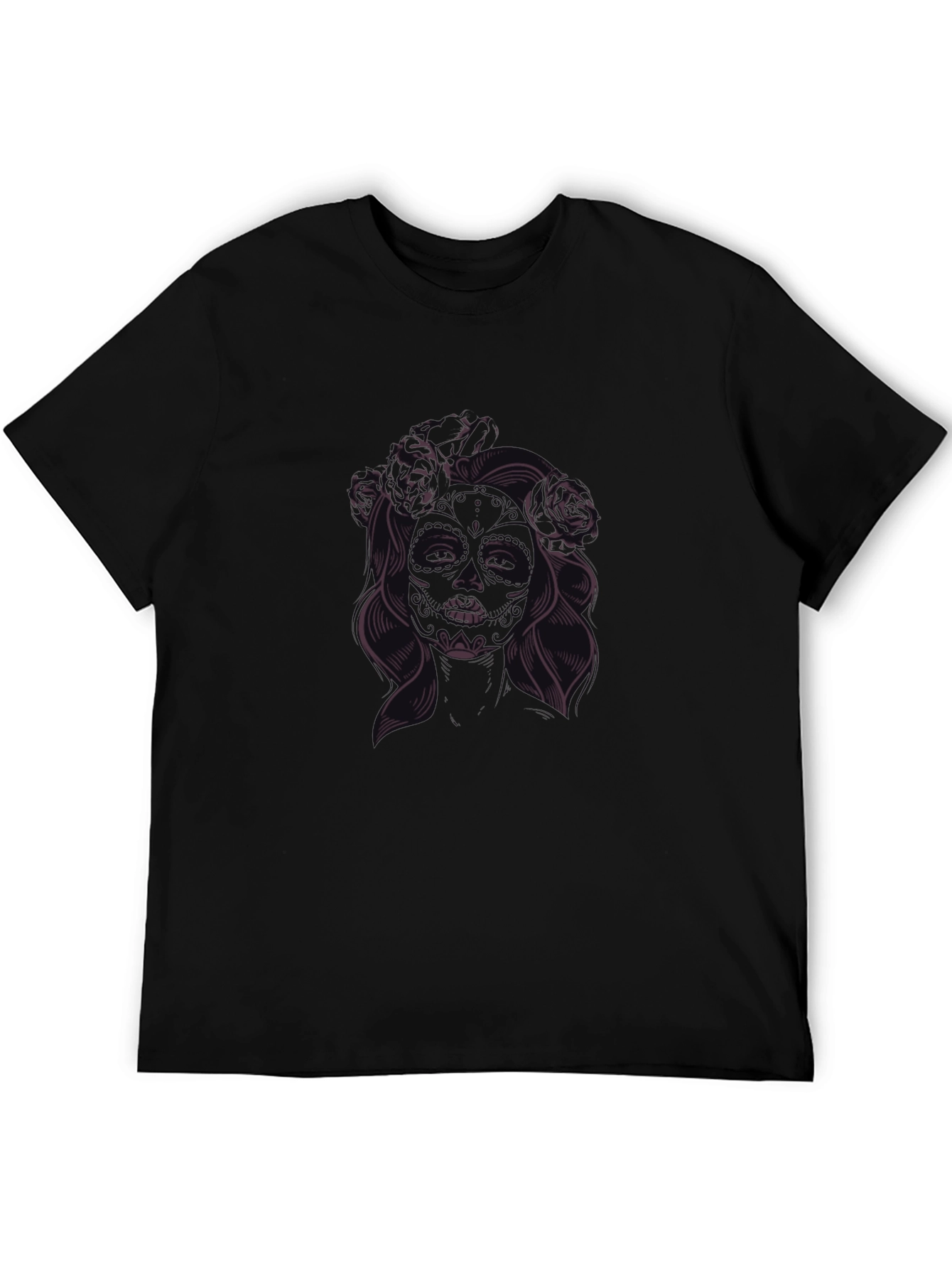 Black Black T-Shirt with Floral Skull Lady Graphic view 5