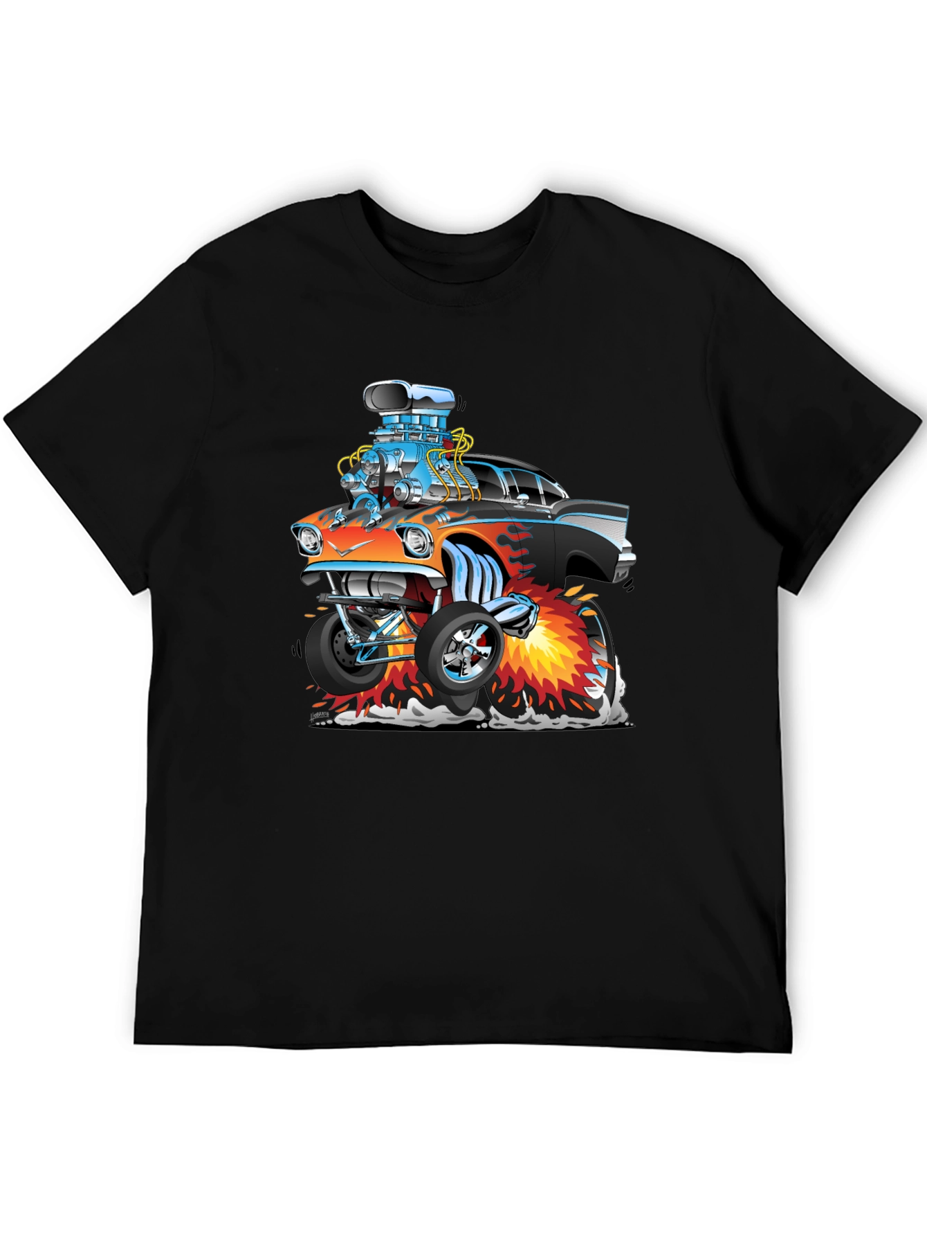 Black Cartoon Hot Rod T-Shirt - Black view 5