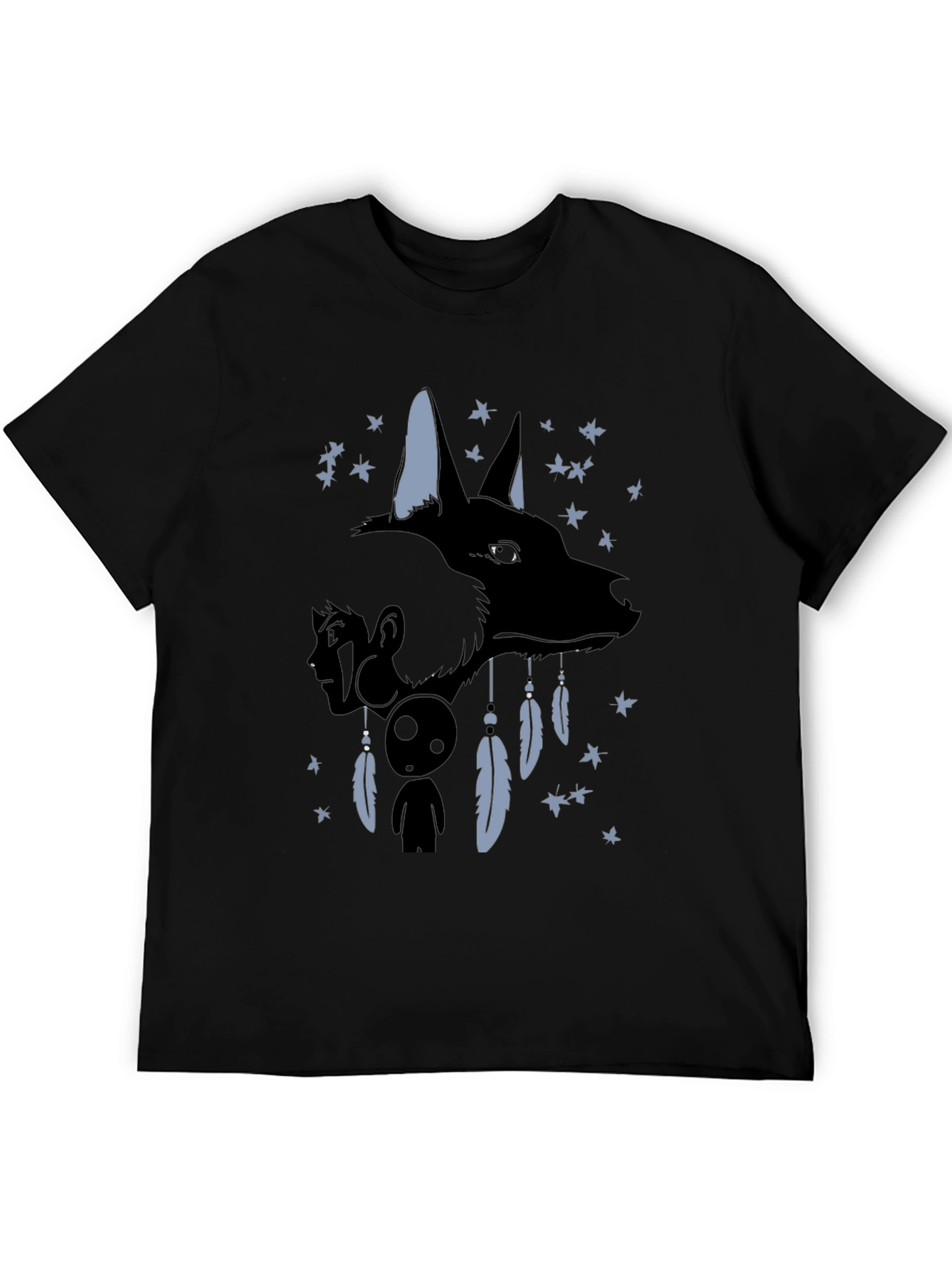 Black Anime Wolf Dreamcatcher Graphic T-Shirt view 5
