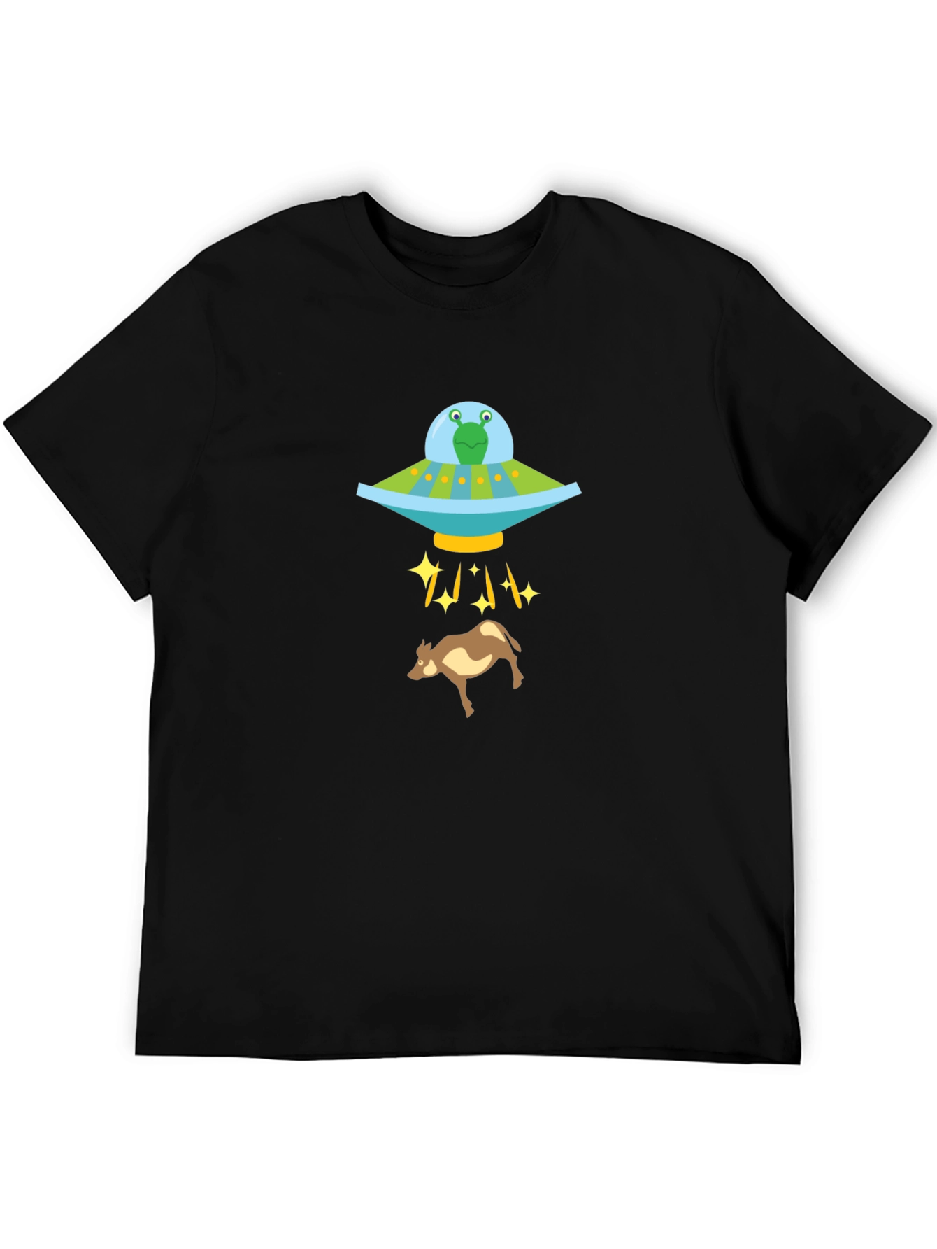 Black Alien Abduction Graphic Tee - Cow UFO Shirt view 5