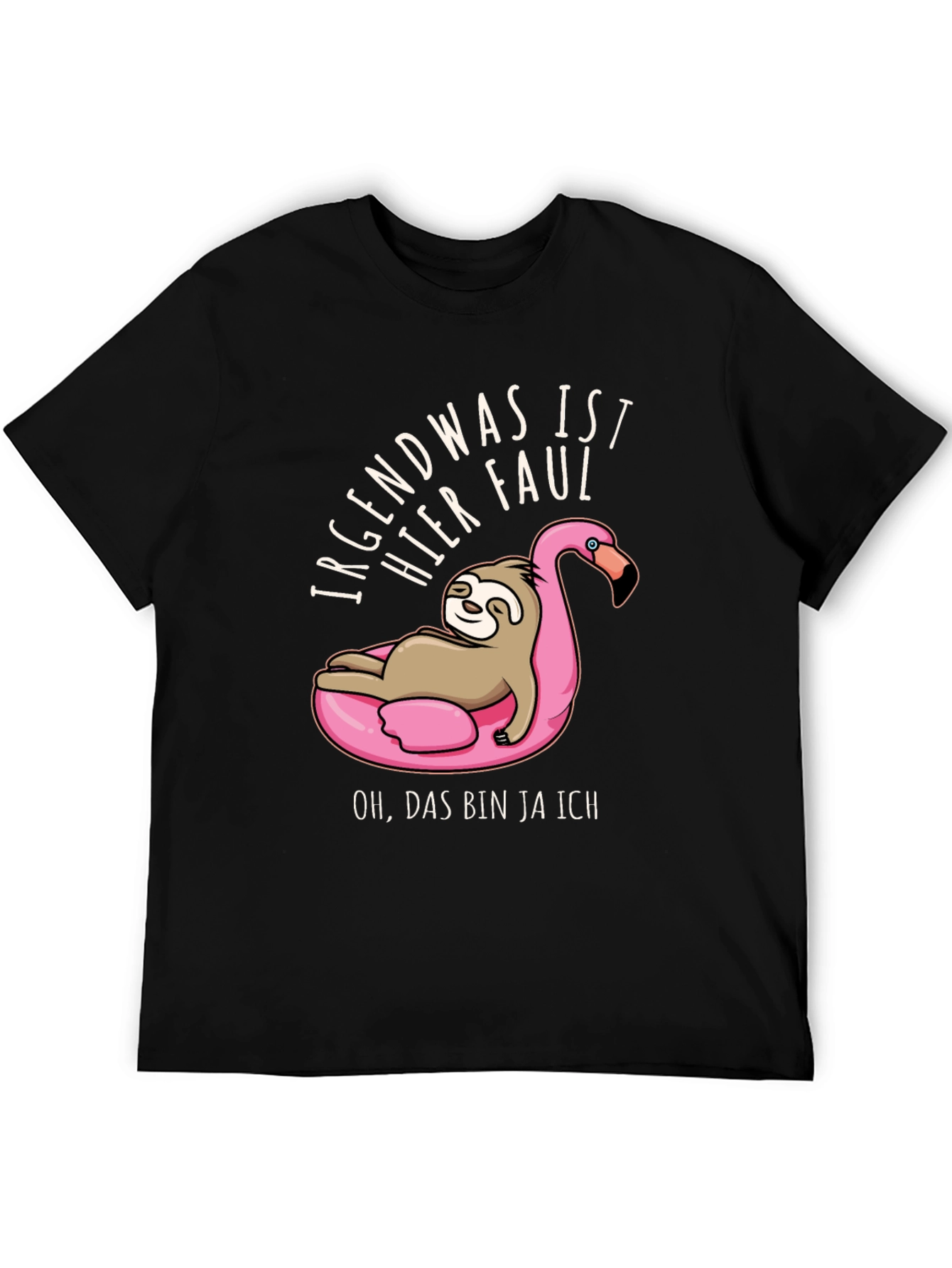 Black Lazy Sloth Flamingo Pool Float Graphic T-Shirt view 5