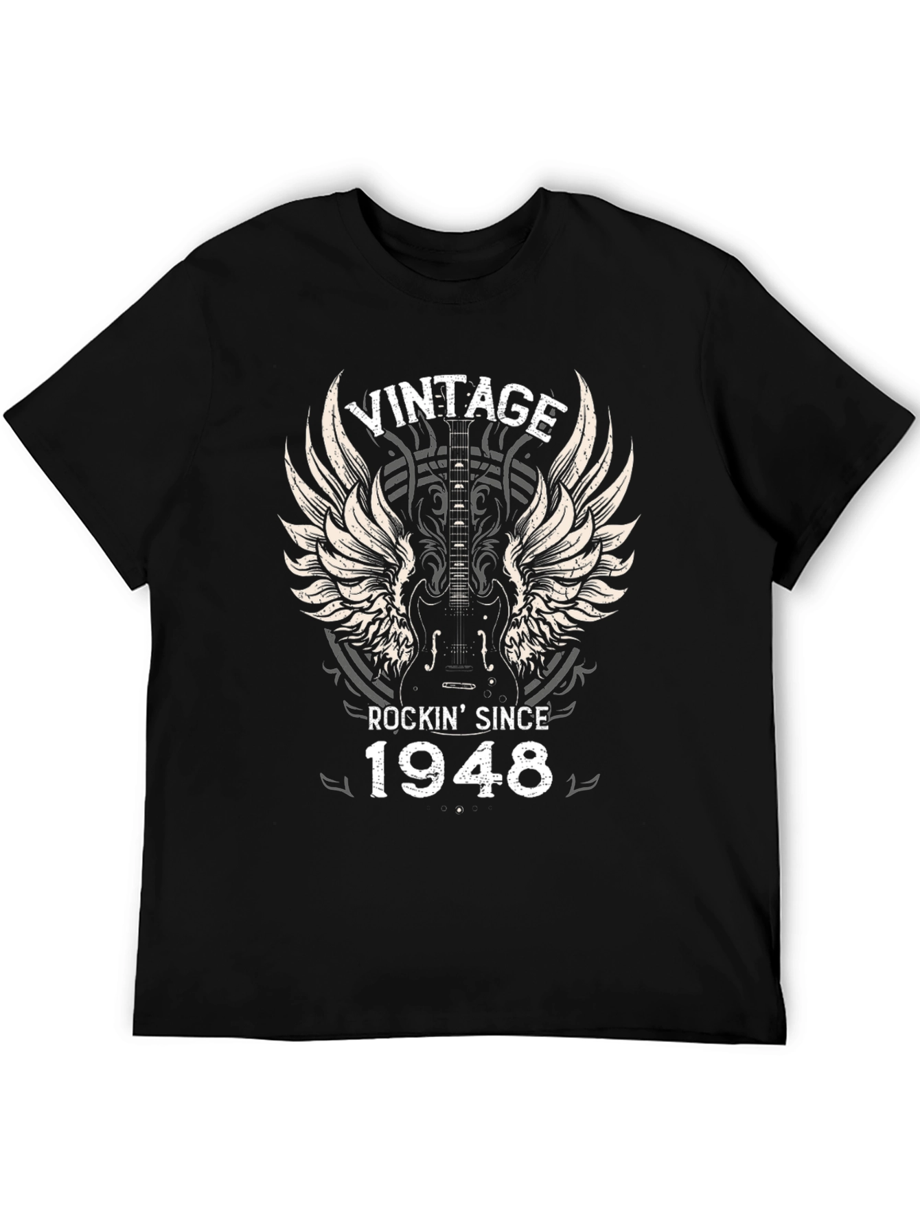 Black Vintage Rockin' Since 1948 Guitar T-Shirt view 5