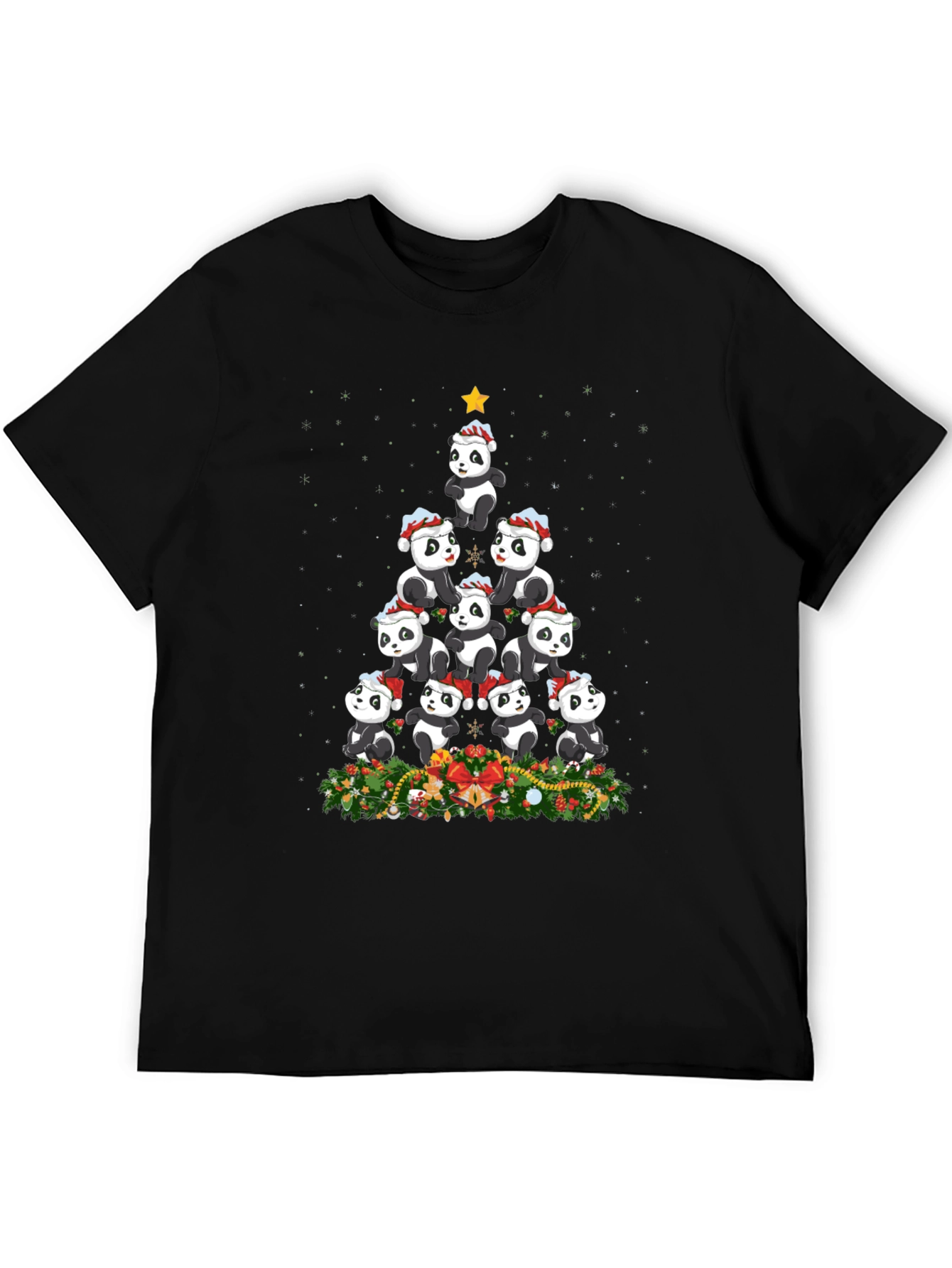Black Panda Christmas Tree T-Shirt view 5