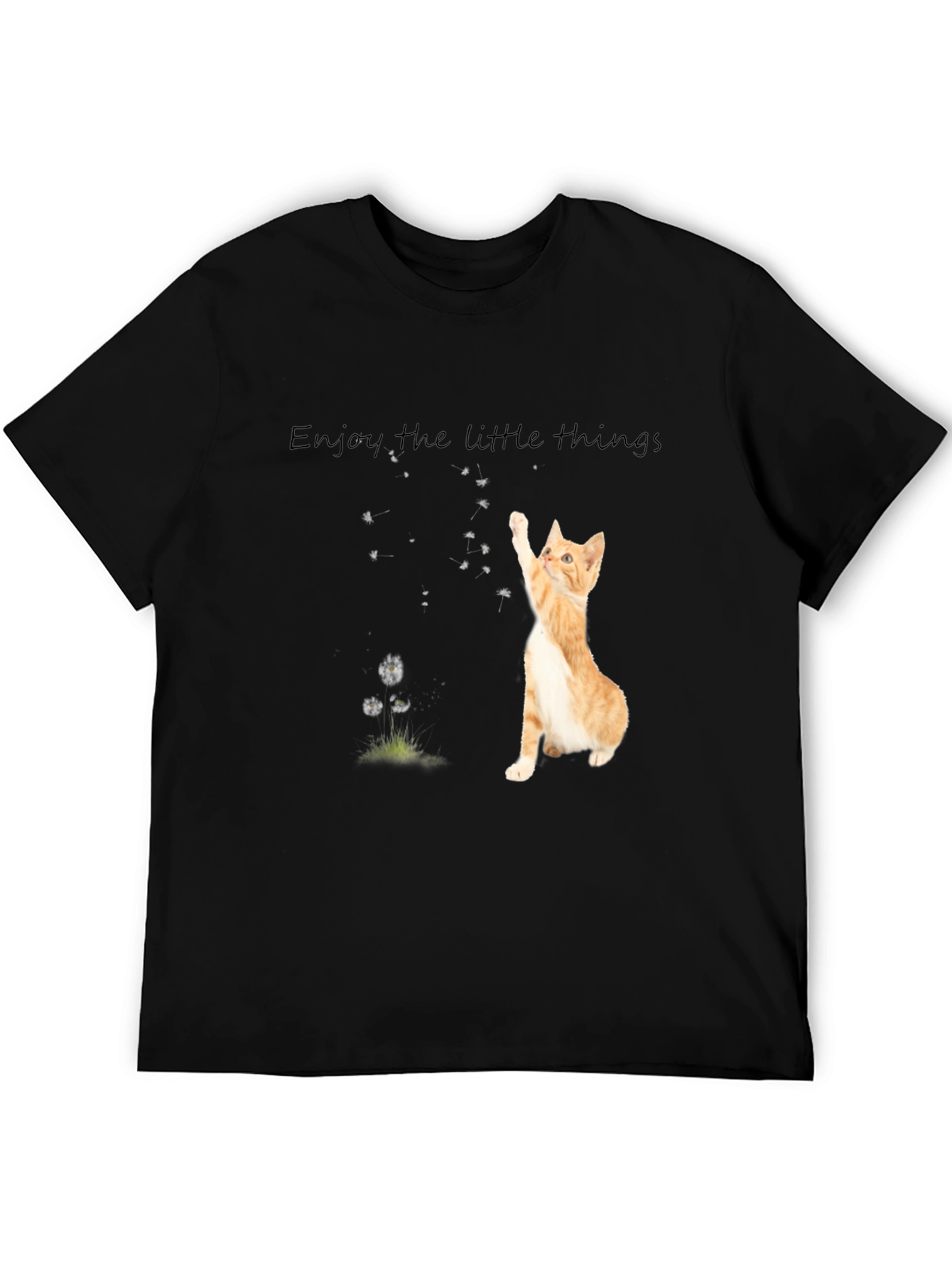 Black Cute Cat 'Enjoy the Little Things' Black T-Shirt view 5