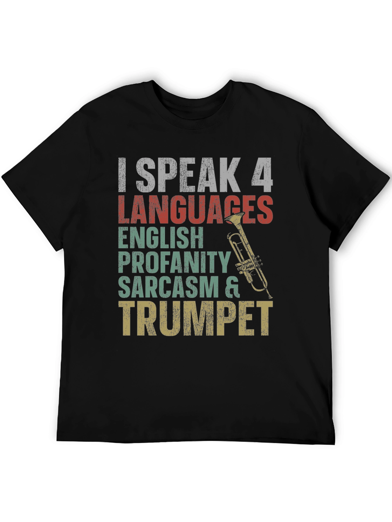Black I Speak 4 Languages Trumpet Graphic Tee view 5