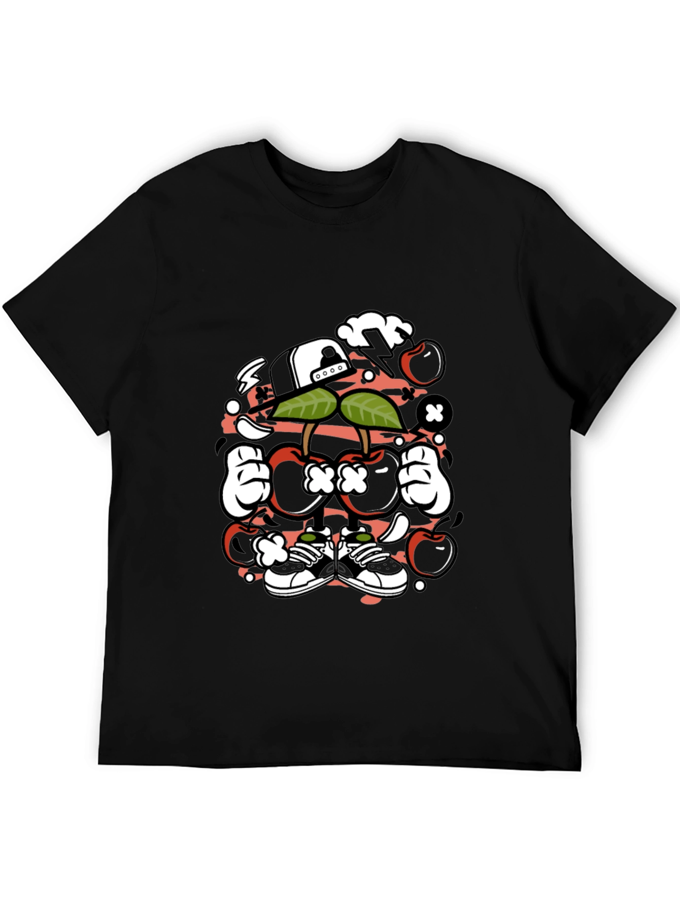 Black Unique Cartoon Cherry Graphic Black T-Shirt view 5