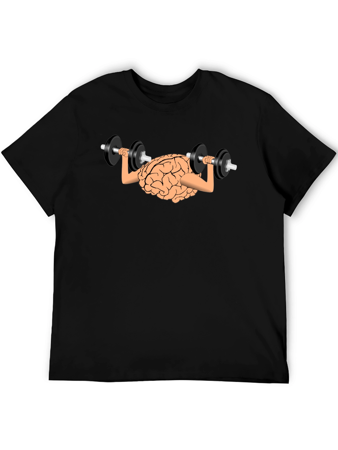 Black Brain Lifting Dumbbells Black T-Shirt view 5