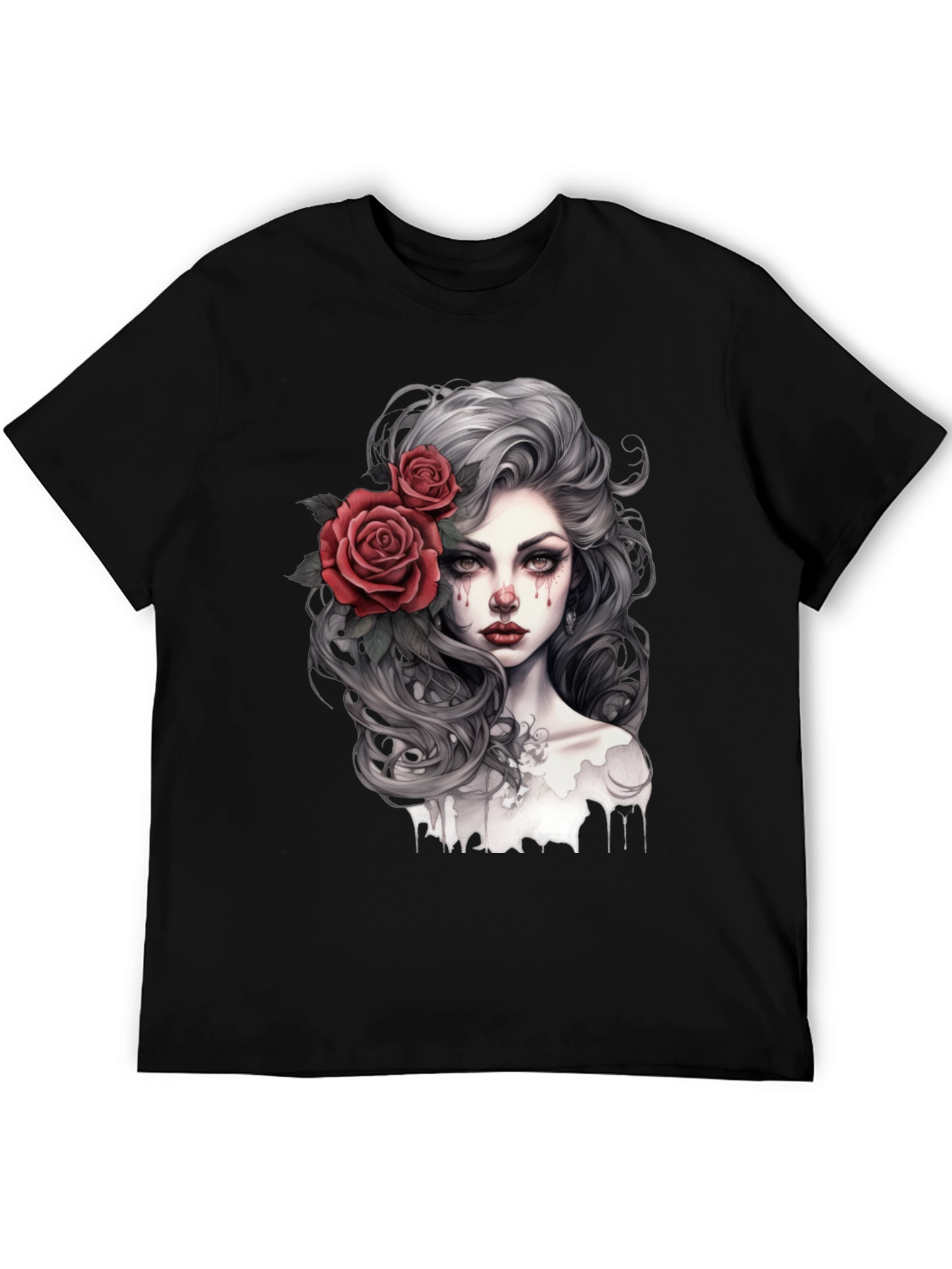 Black Gothic Rose Woman Graphic Print Black Tee view 5
