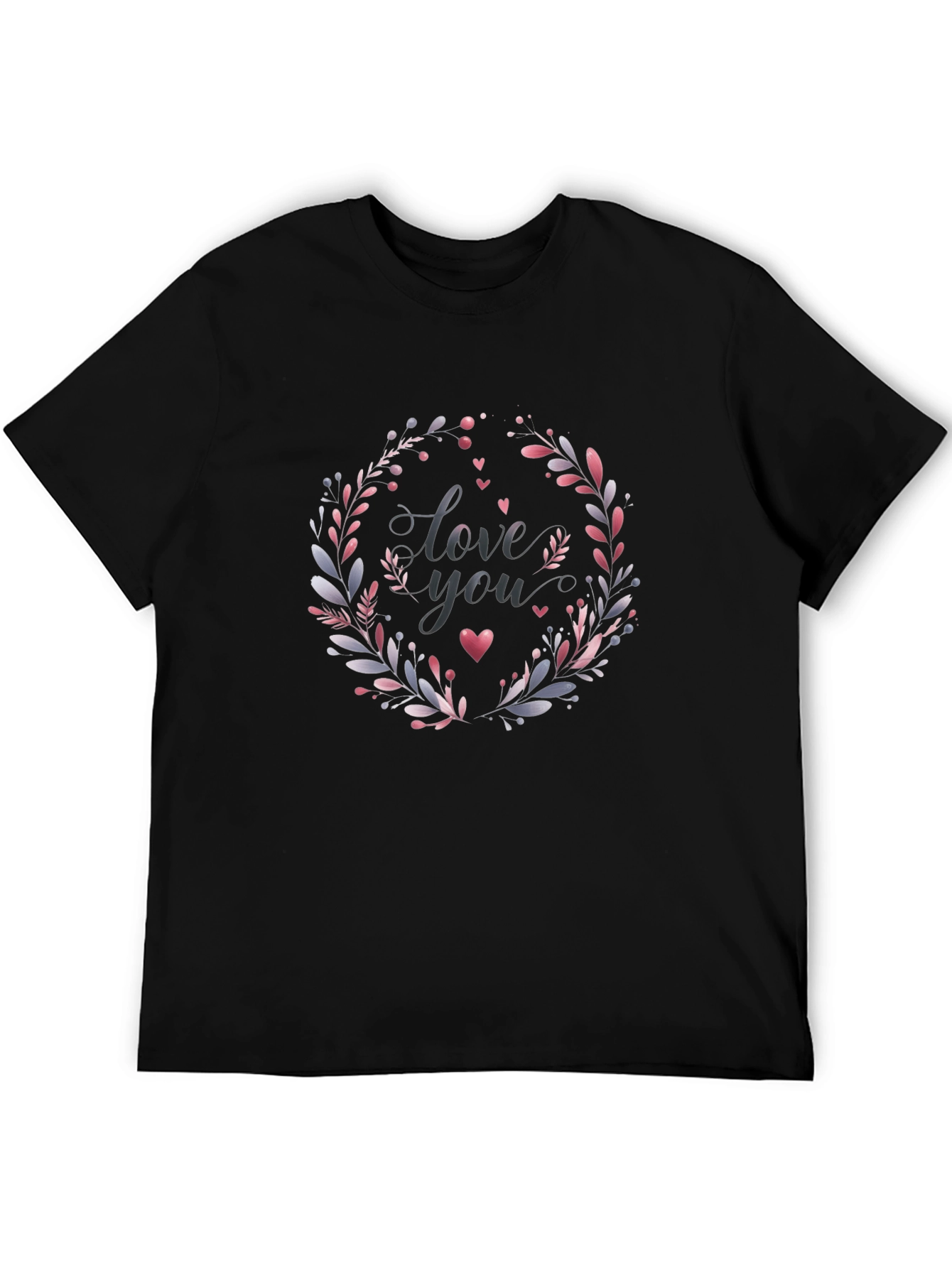 Black Love You Floral Wreath Black T-Shirt view 5