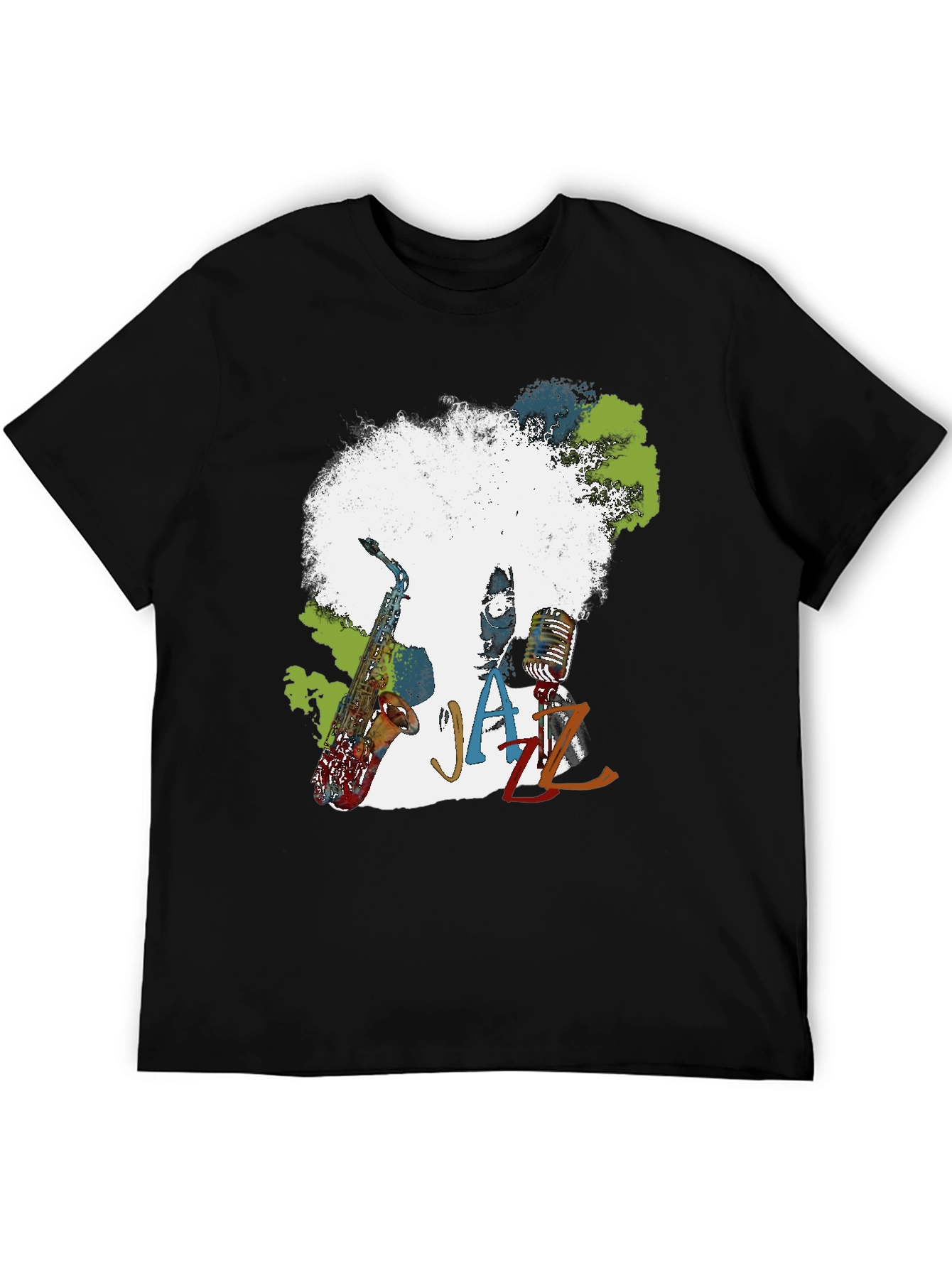 Black Jazz Music T-Shirt - Afro Saxophone Microphone view 5